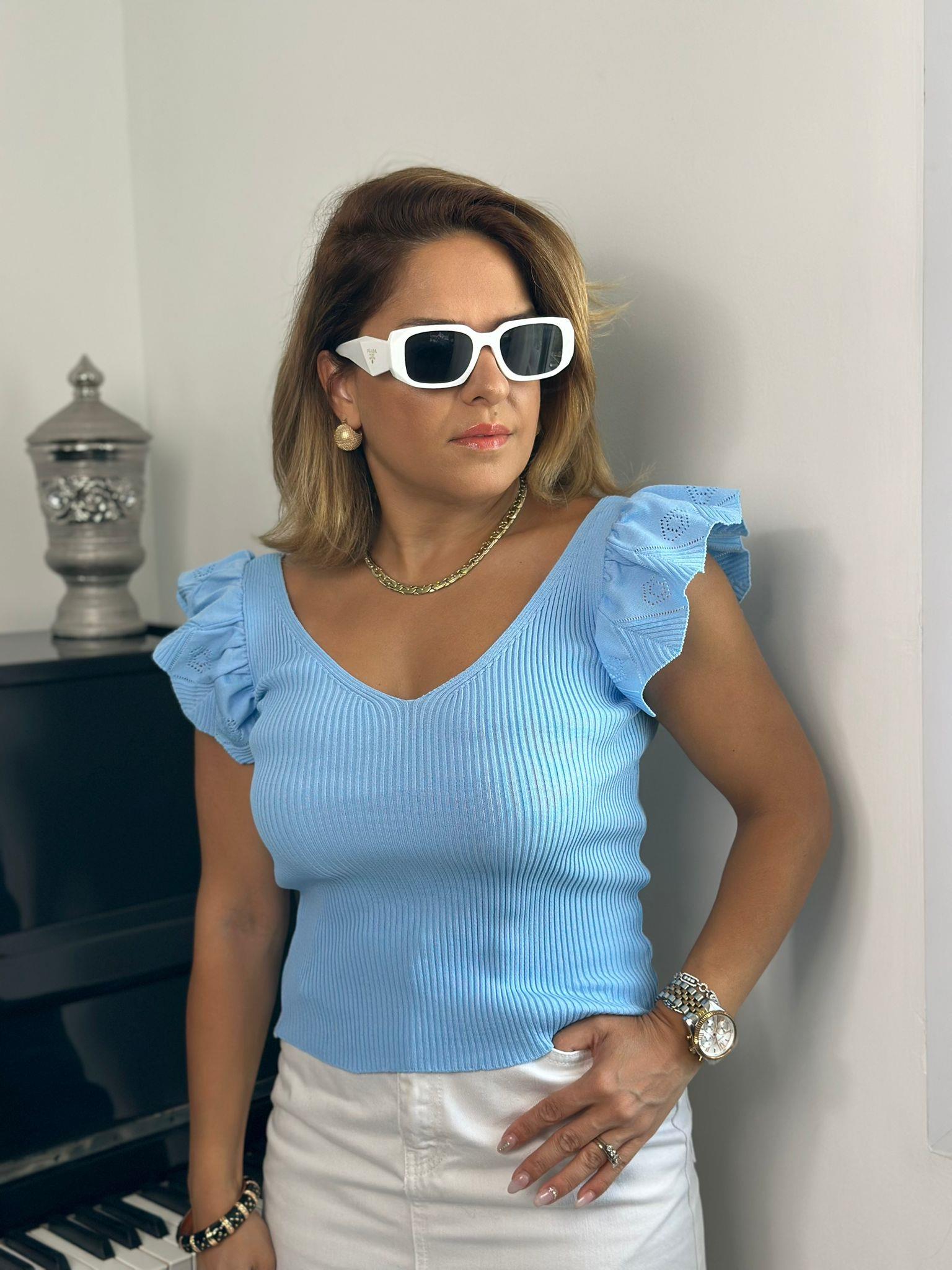 Fırfırlı Bebe Mavi Triko