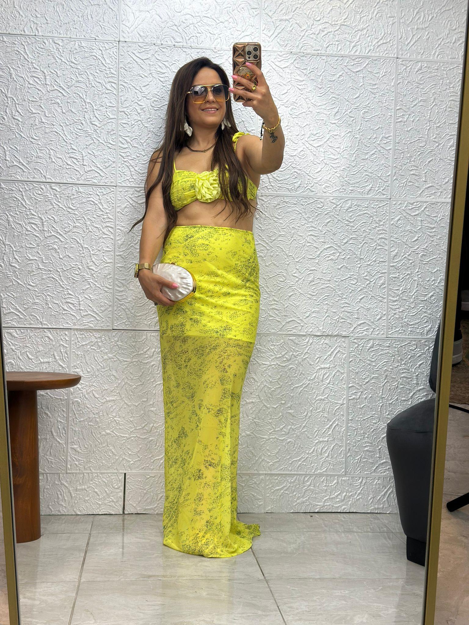 Fıstık Yeşili Etekli Crop Takım