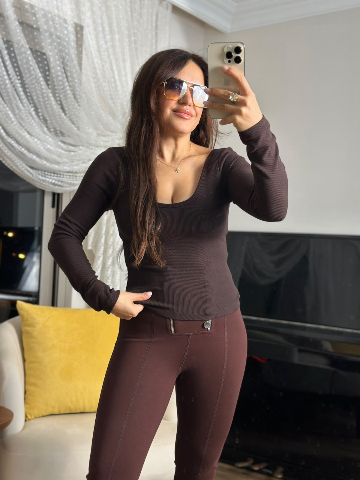 Globlu Uzun Kollu Kahve Bluz