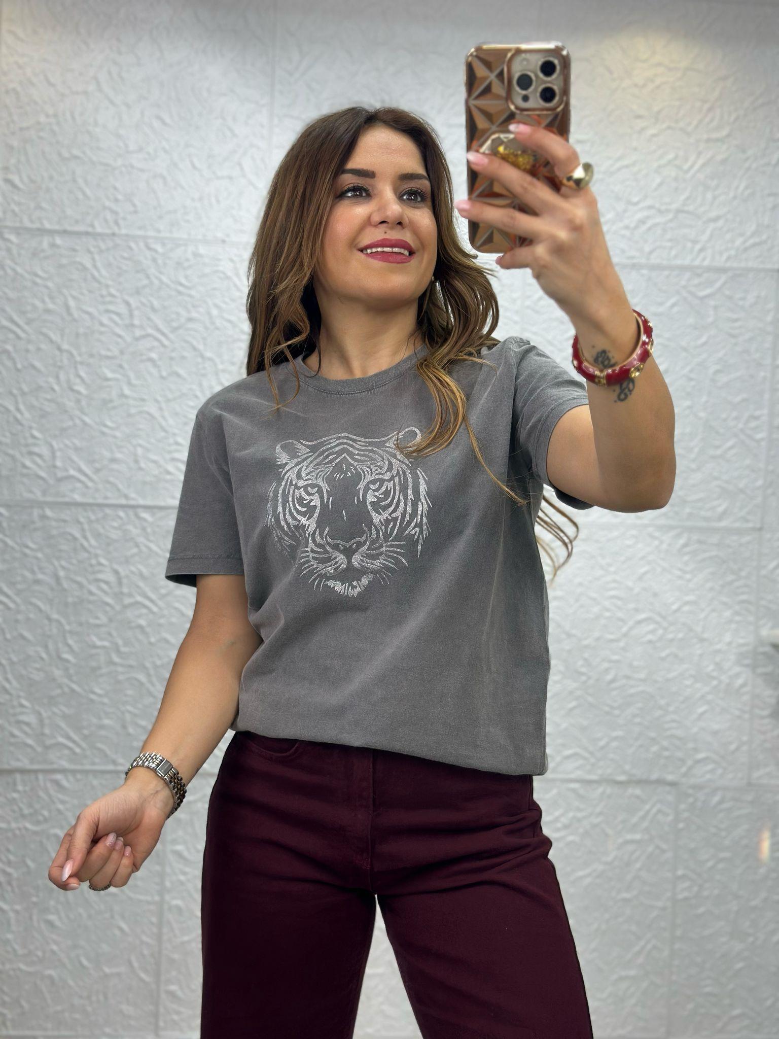Gri Eskitme Tshirt