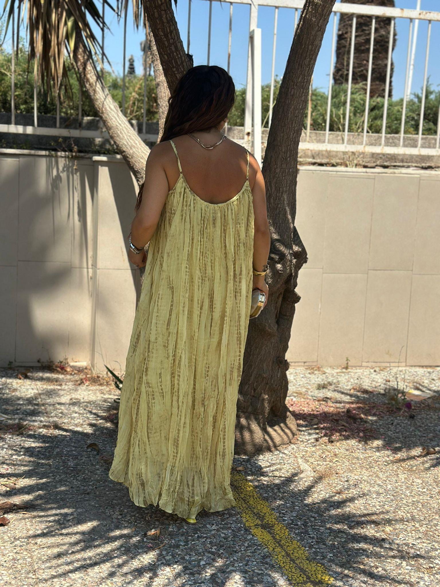 İp Asklı Sarı Salaş Elbise