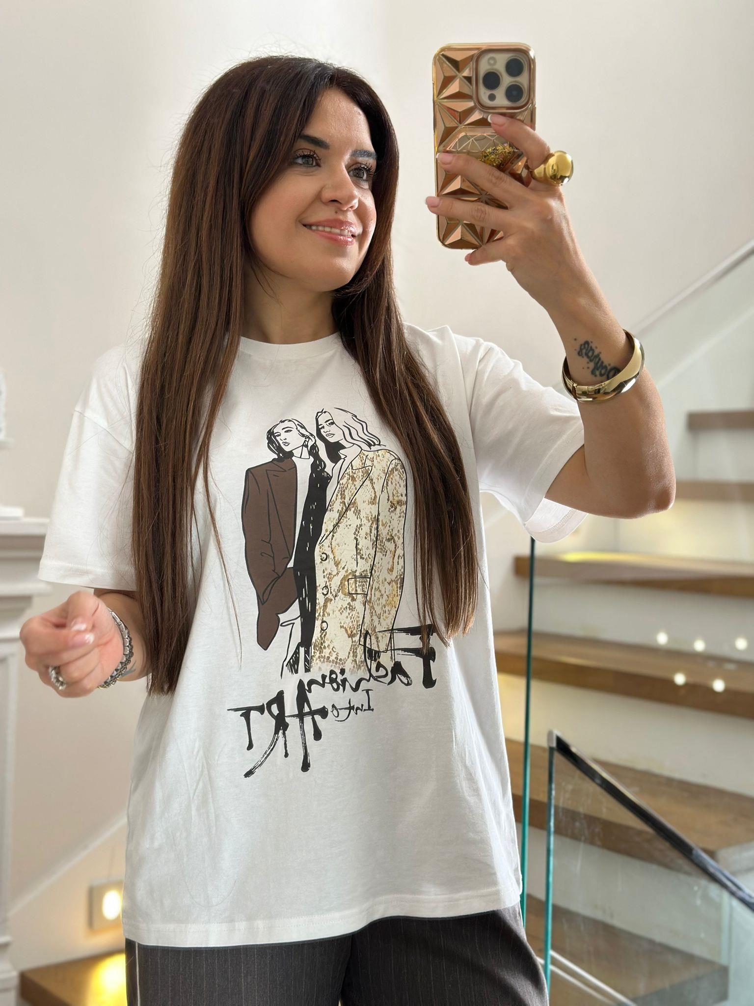 Kadın Baskılı Beyaz Tshirt