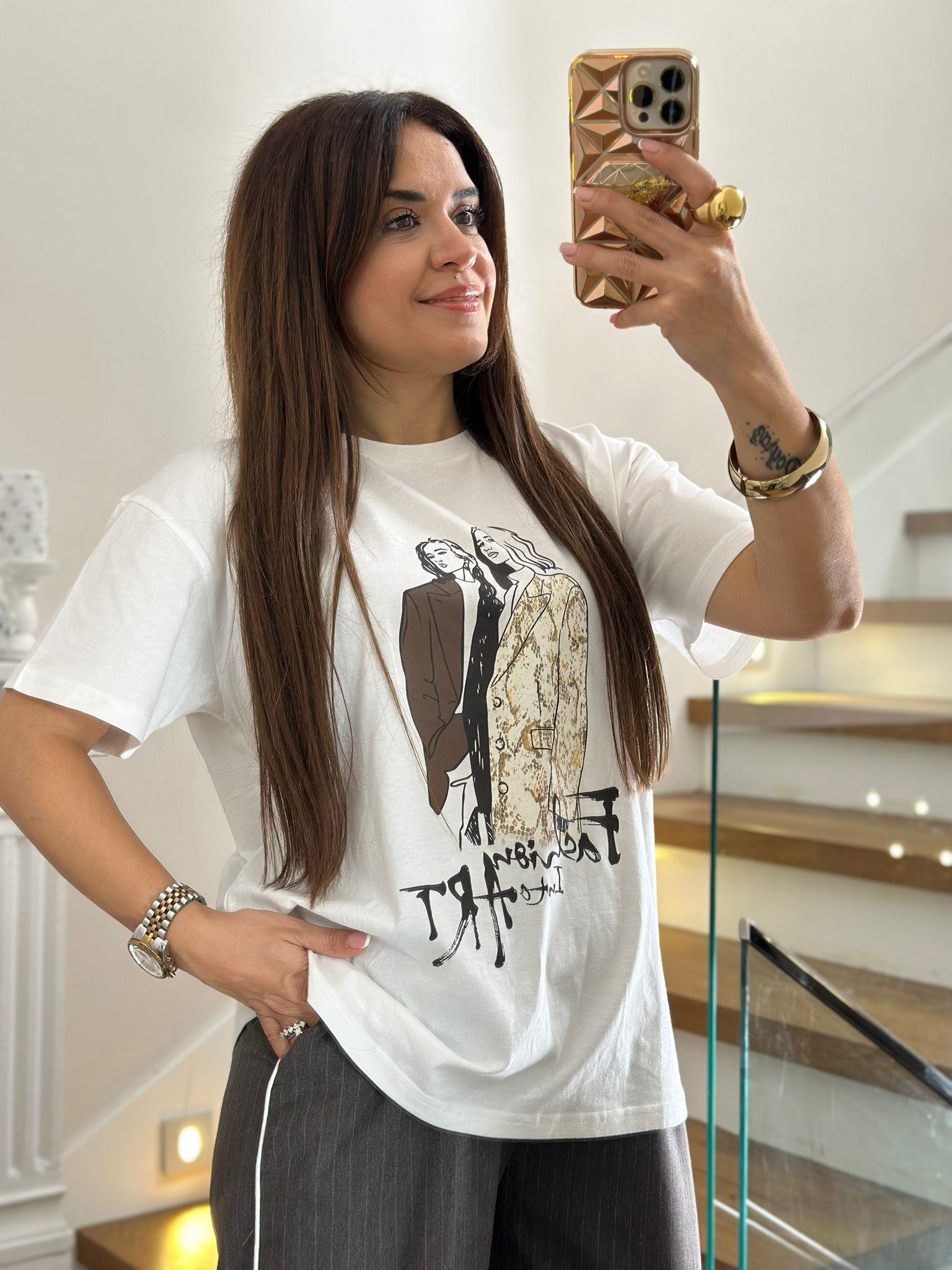 Kadın Baskılı Beyaz Tshirt