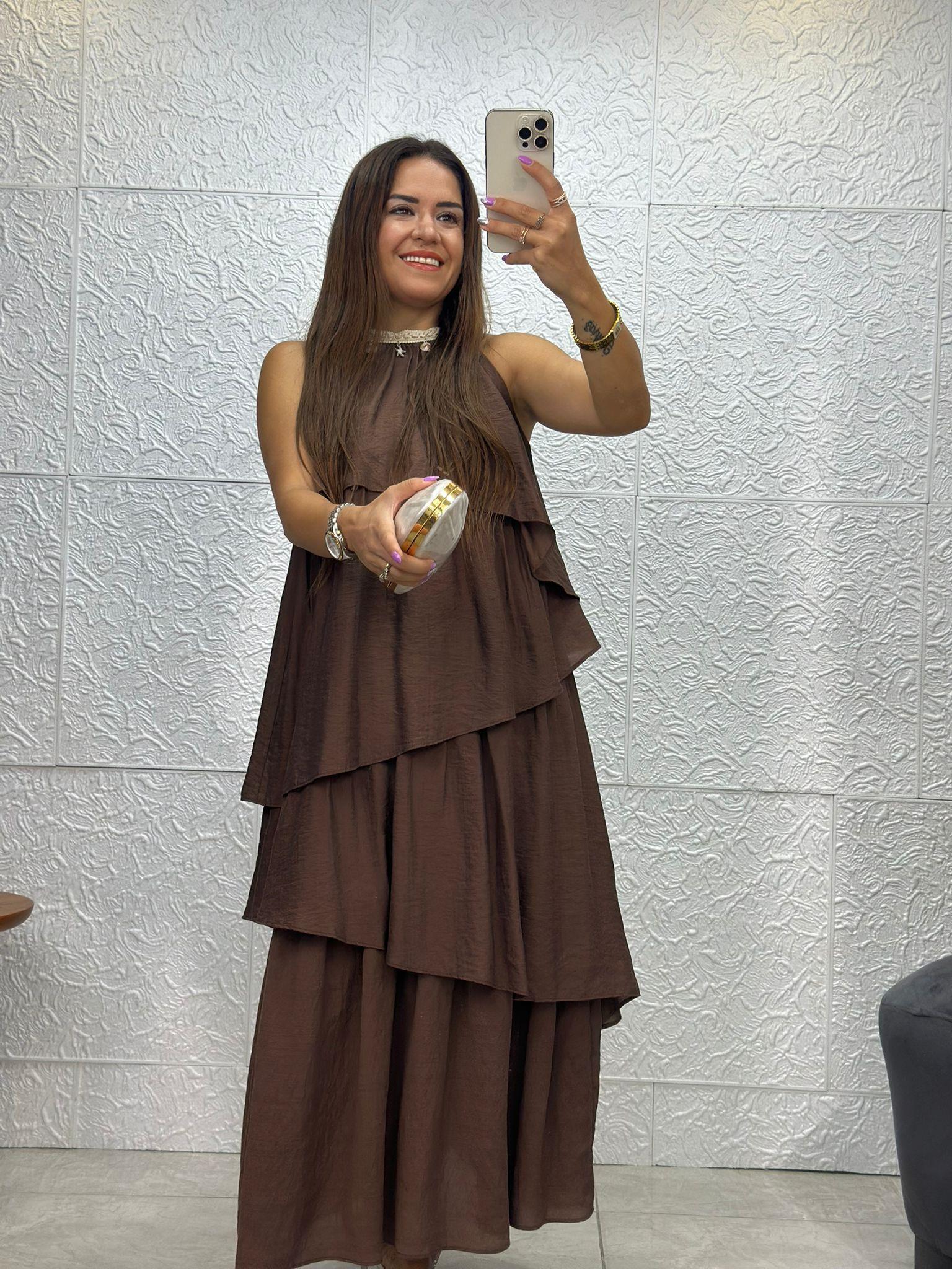 Kahve Fırfırlı Elbise