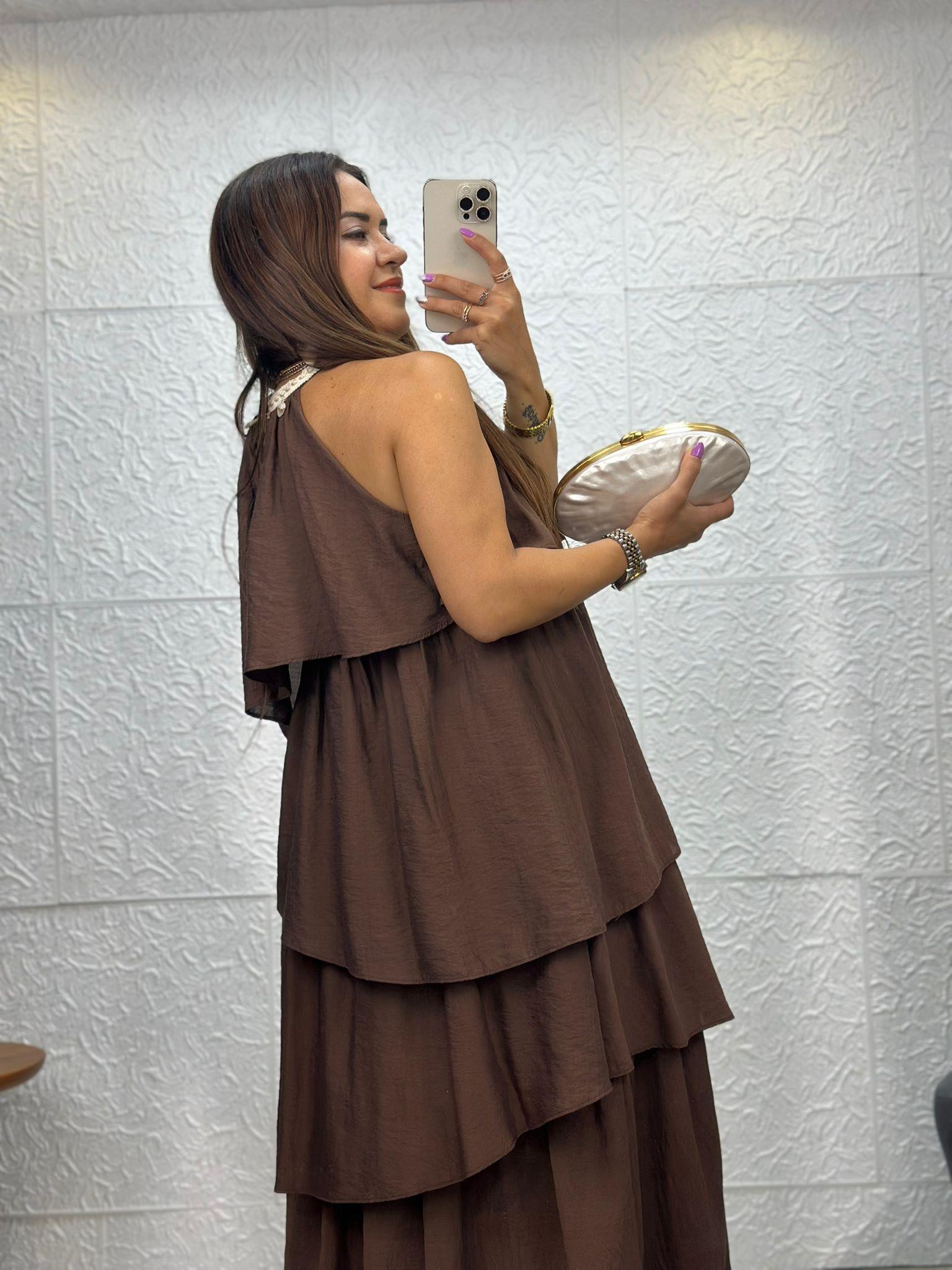 Kahve Fırfırlı Elbise