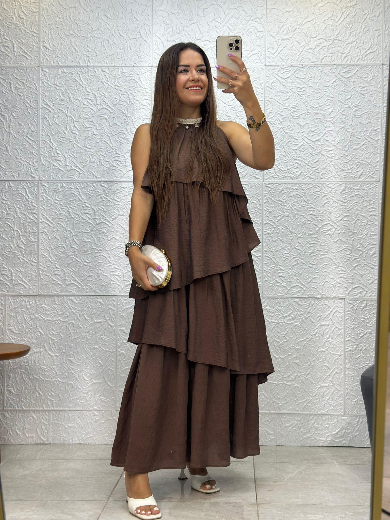 Kahve Fırfırlı Elbise