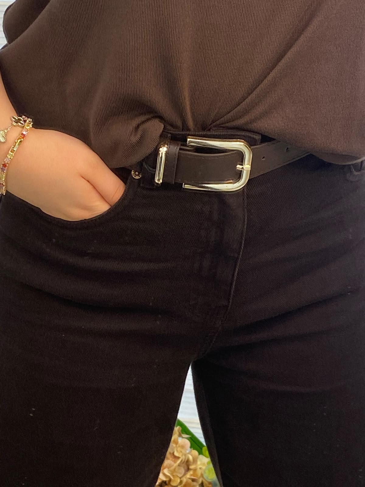 Kahve Kemerli Jean Pantolon