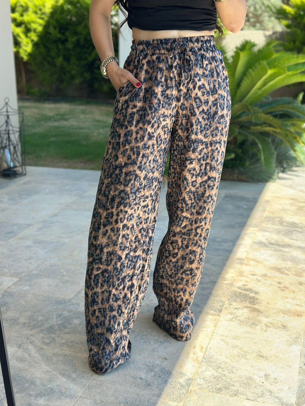 Kahverengi Leopar Bol Paça Pantolon