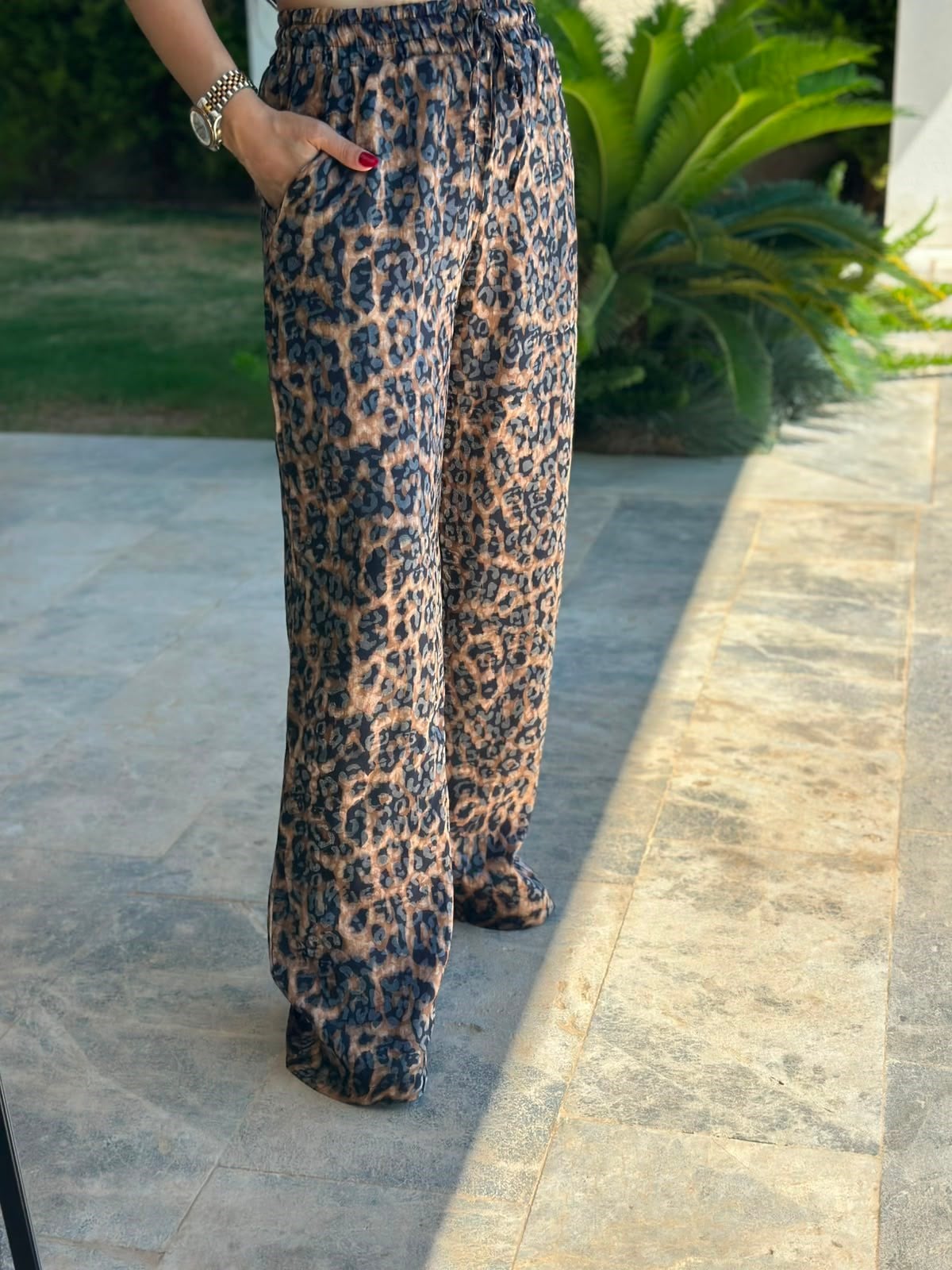 Kahverengi Leopar Bol Paça Pantolon