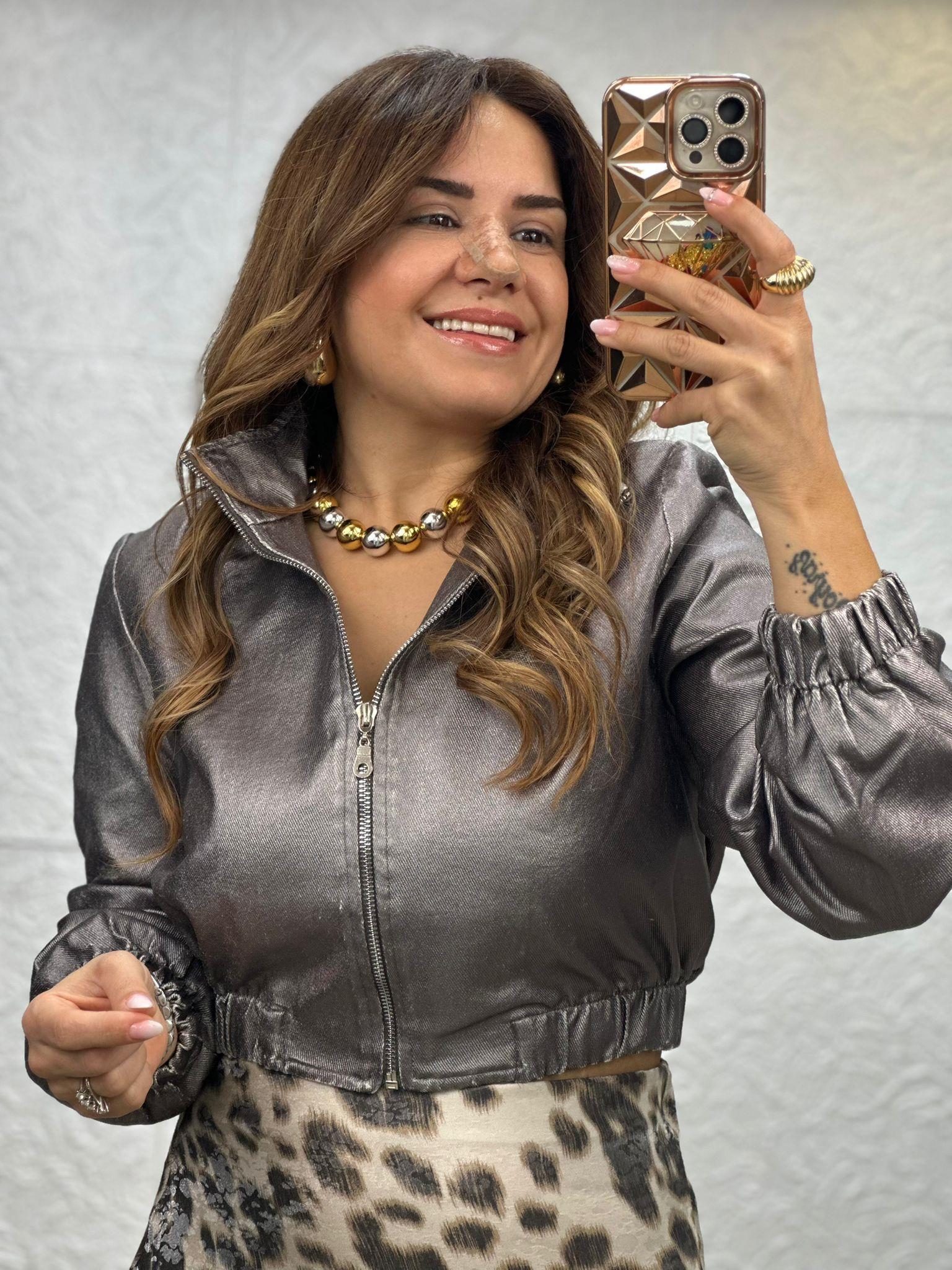 Kaplama Gri Bomber Ceket