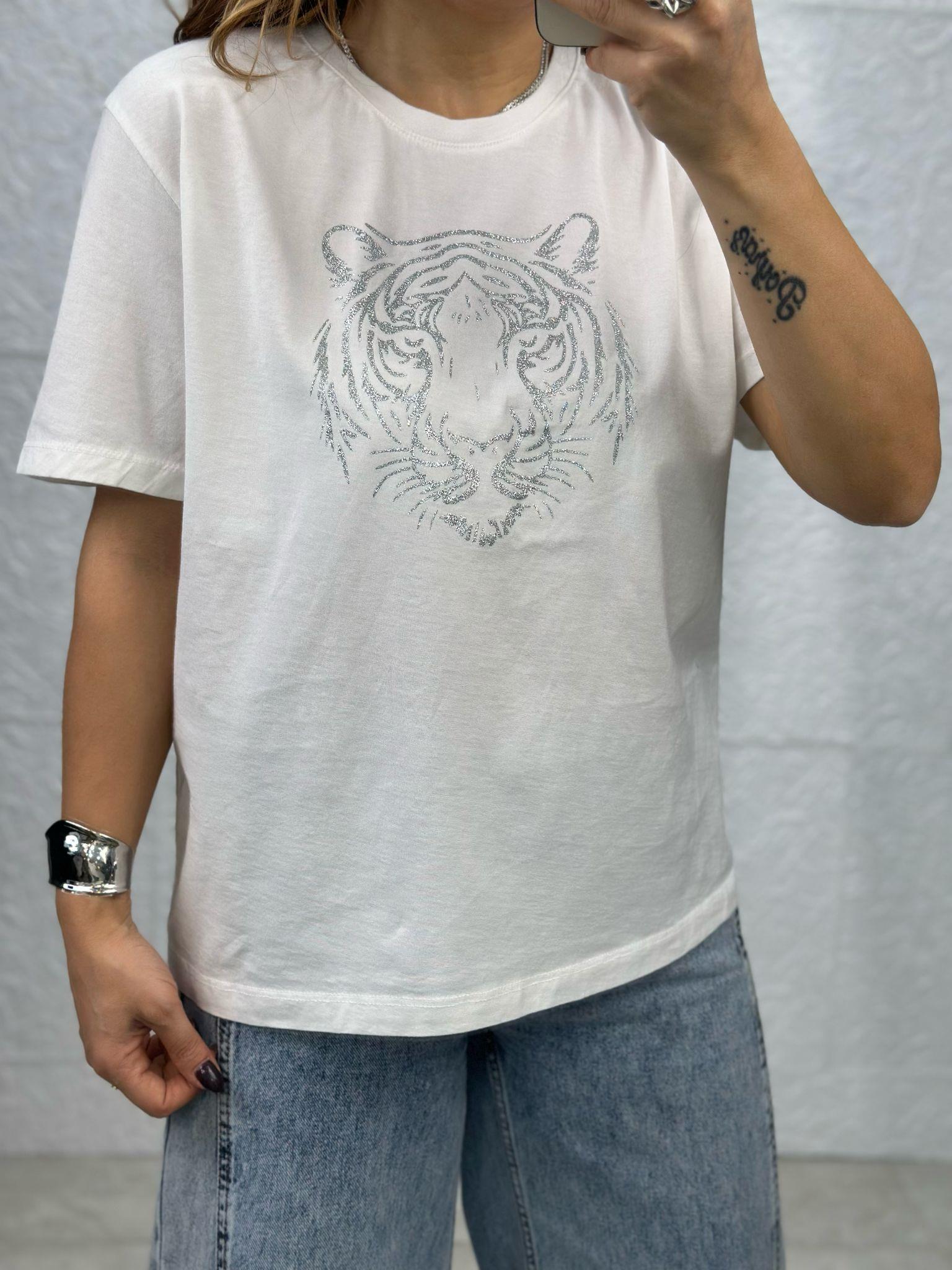 Kaplan Baskılı Beyaz Tshirt