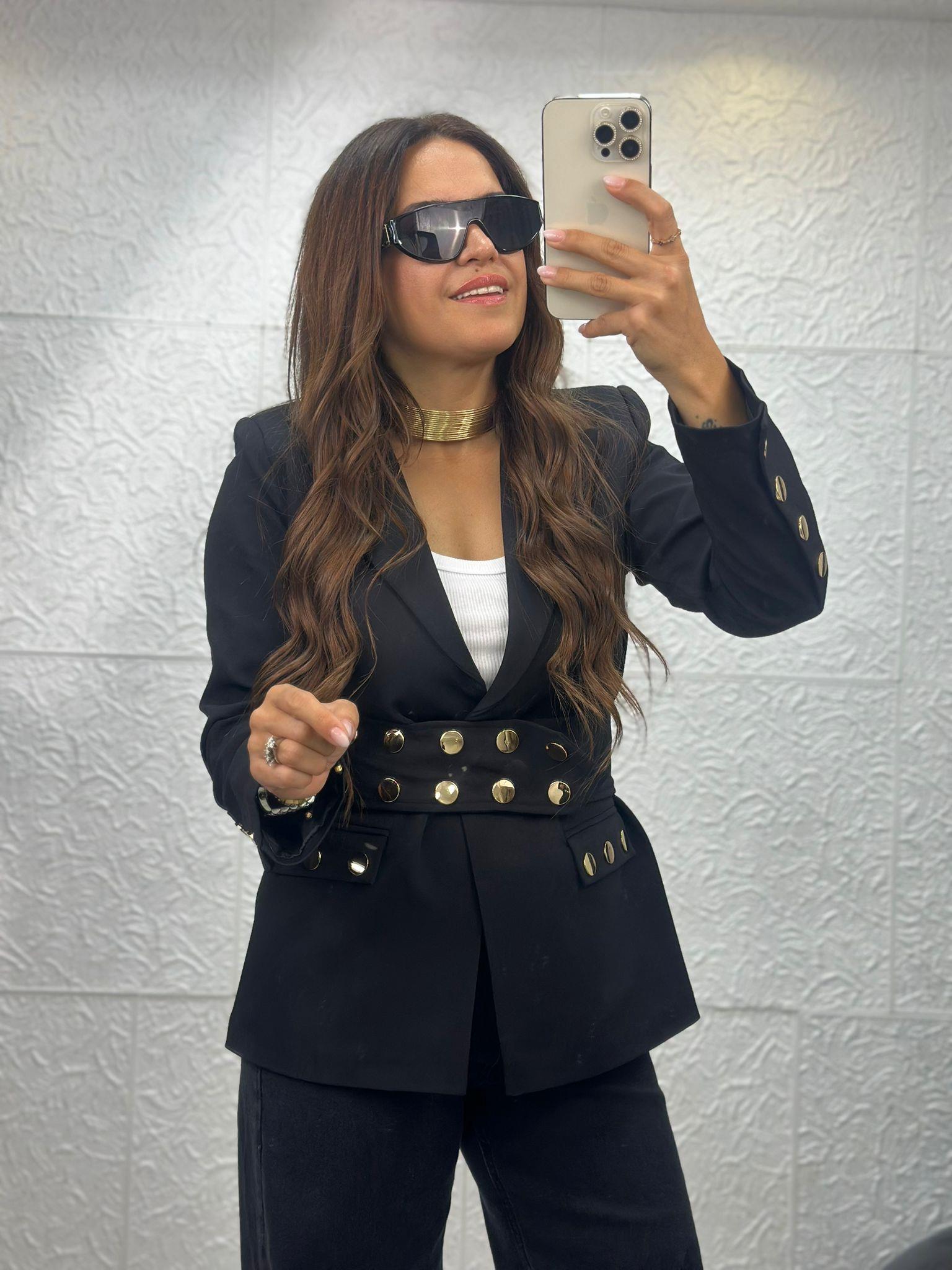 Kemerli Siyah Blazer Ceket