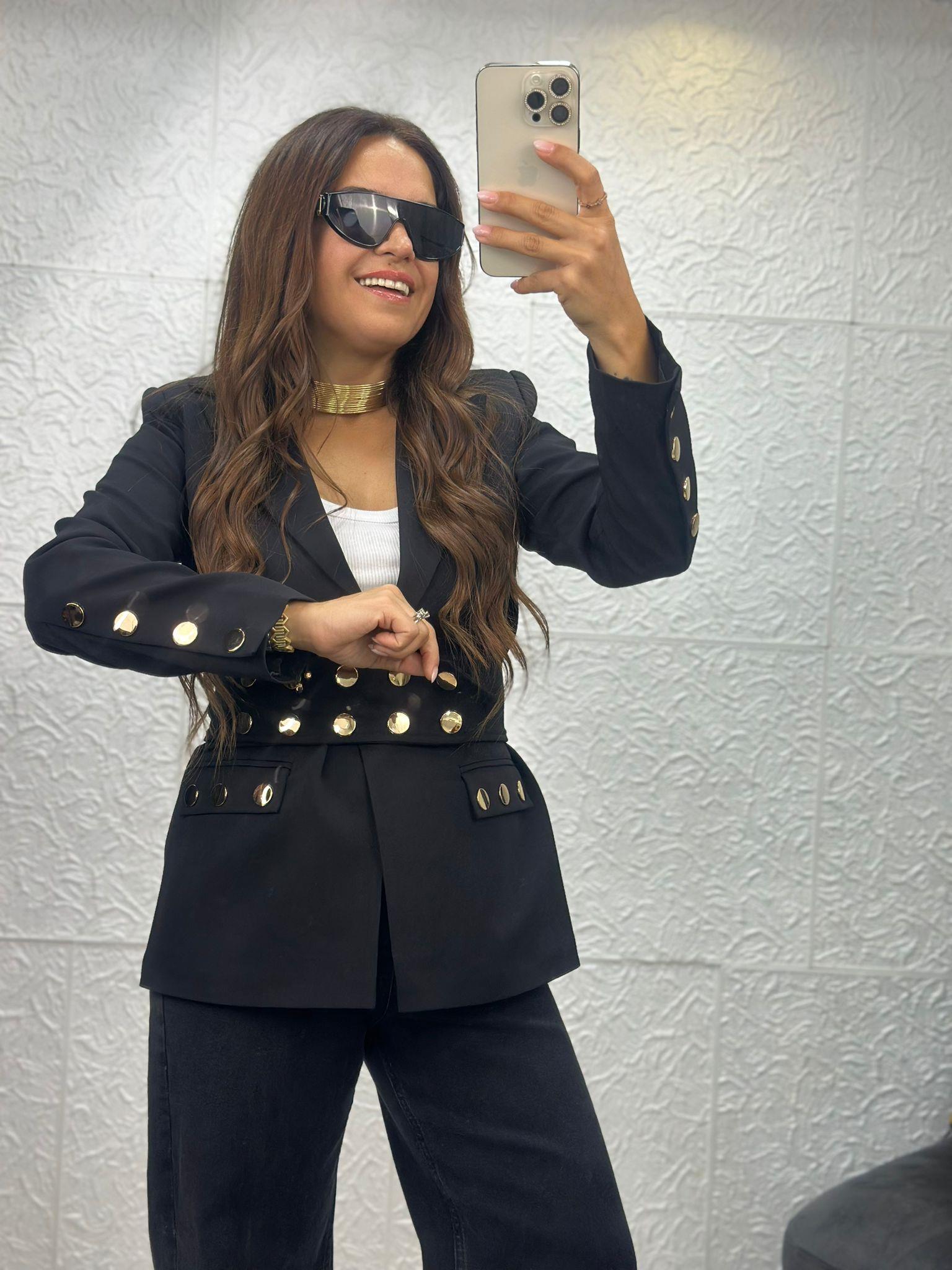 Kemerli Siyah Blazer Ceket