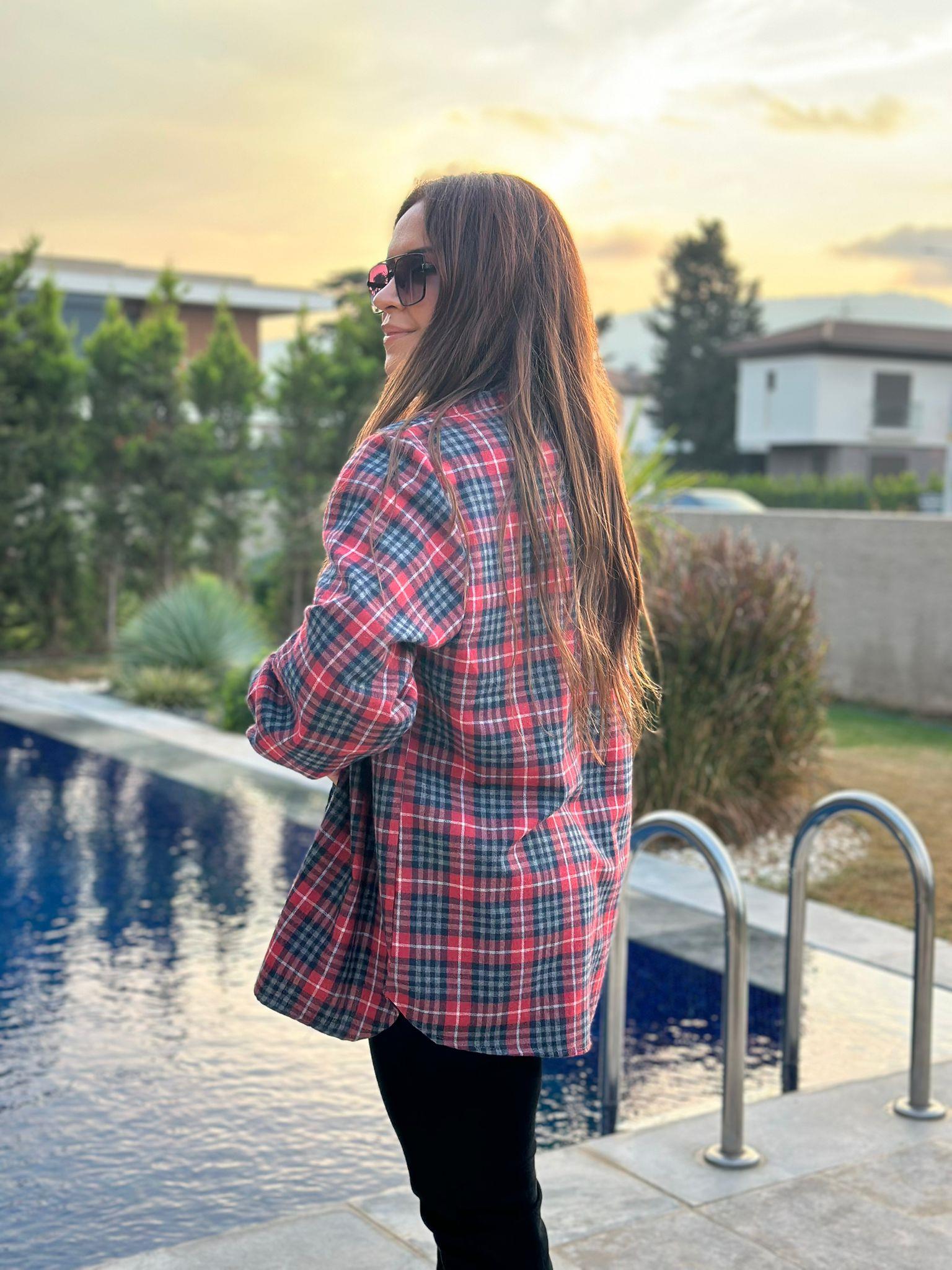 Kırmızı Gri Detaylı Oduncu Gömlek