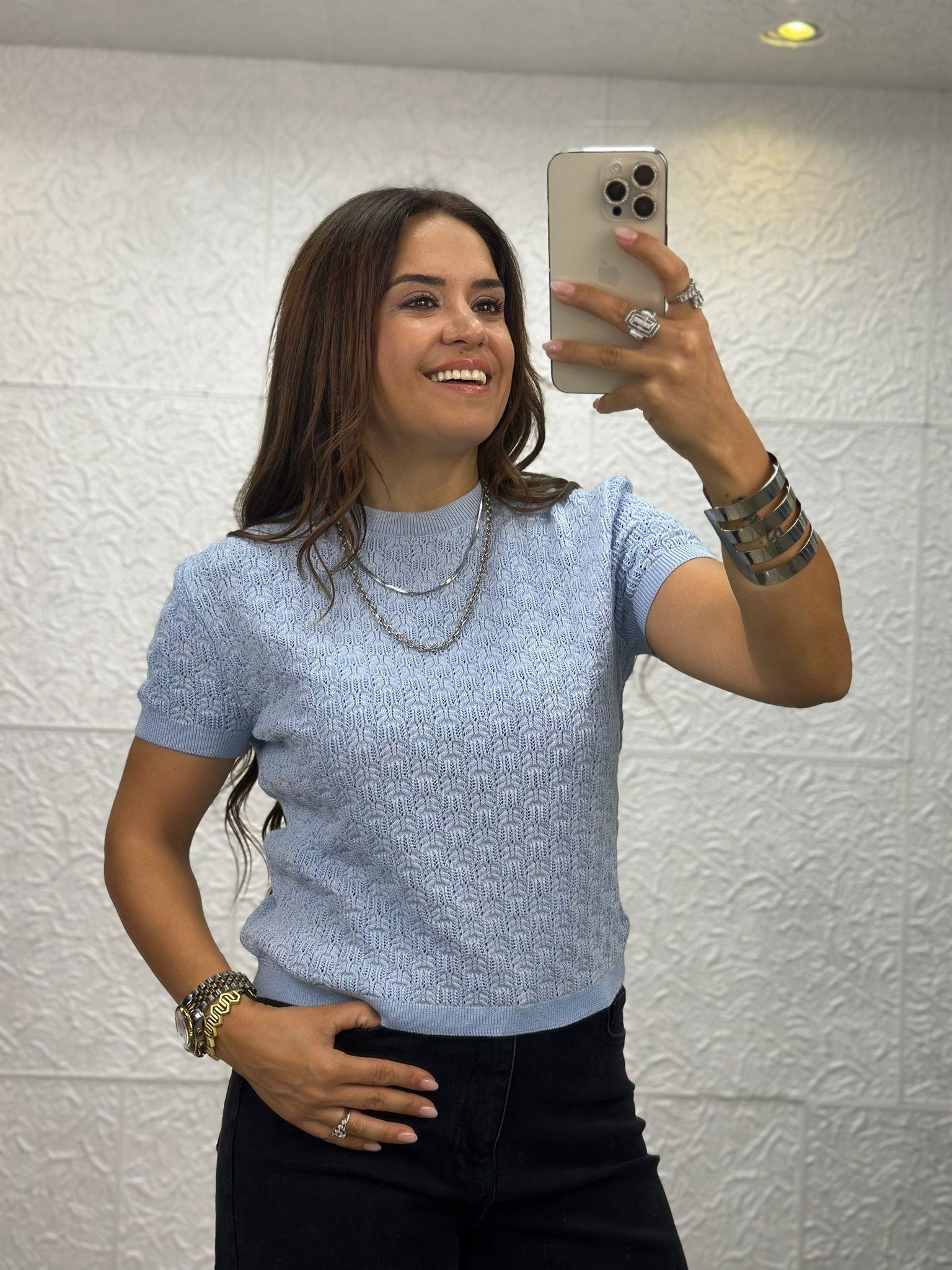 Kısa Kollu Bebe Mavi Triko
