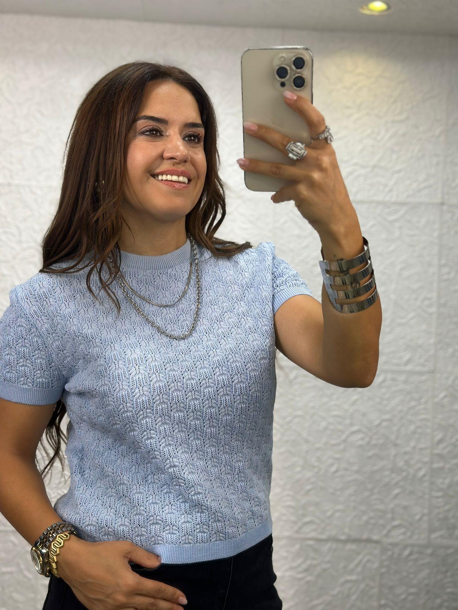 Kısa Kollu Bebe Mavi Triko