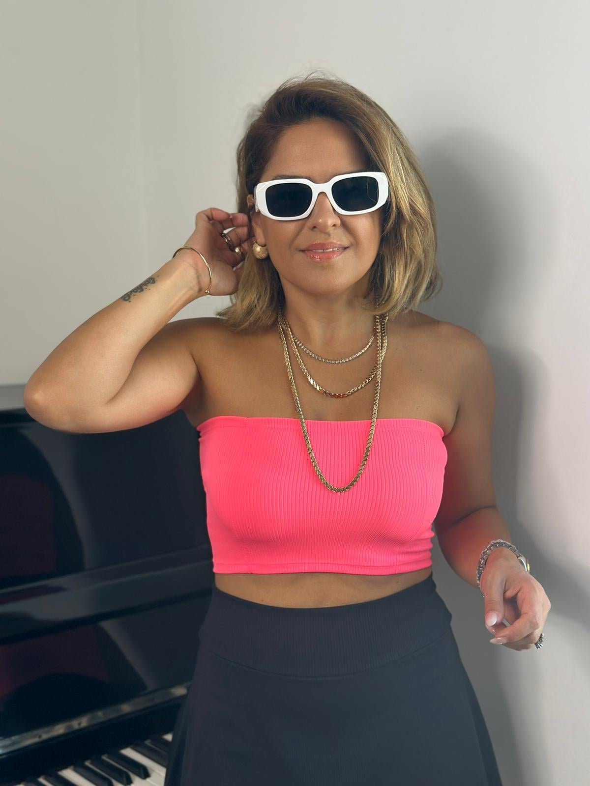 Kısa Straplez Pembe Crop