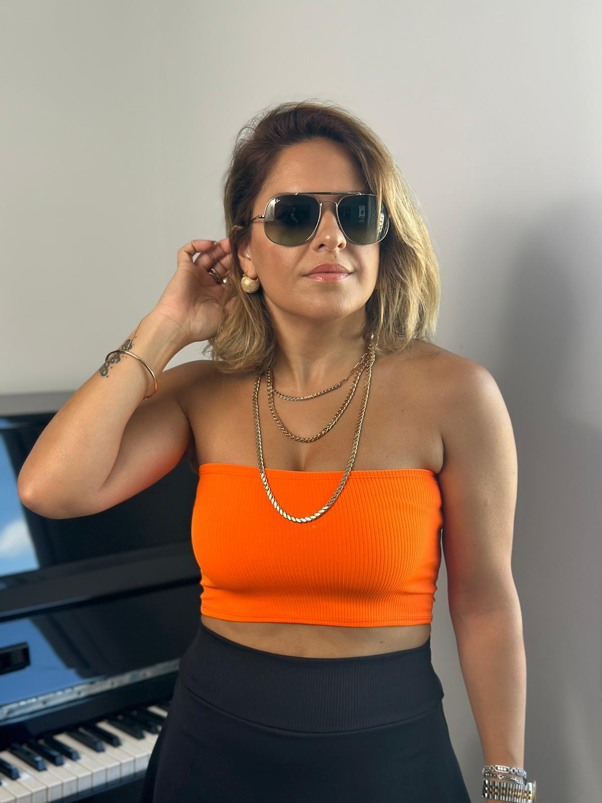 Kısa Straplez Turuncu Crop