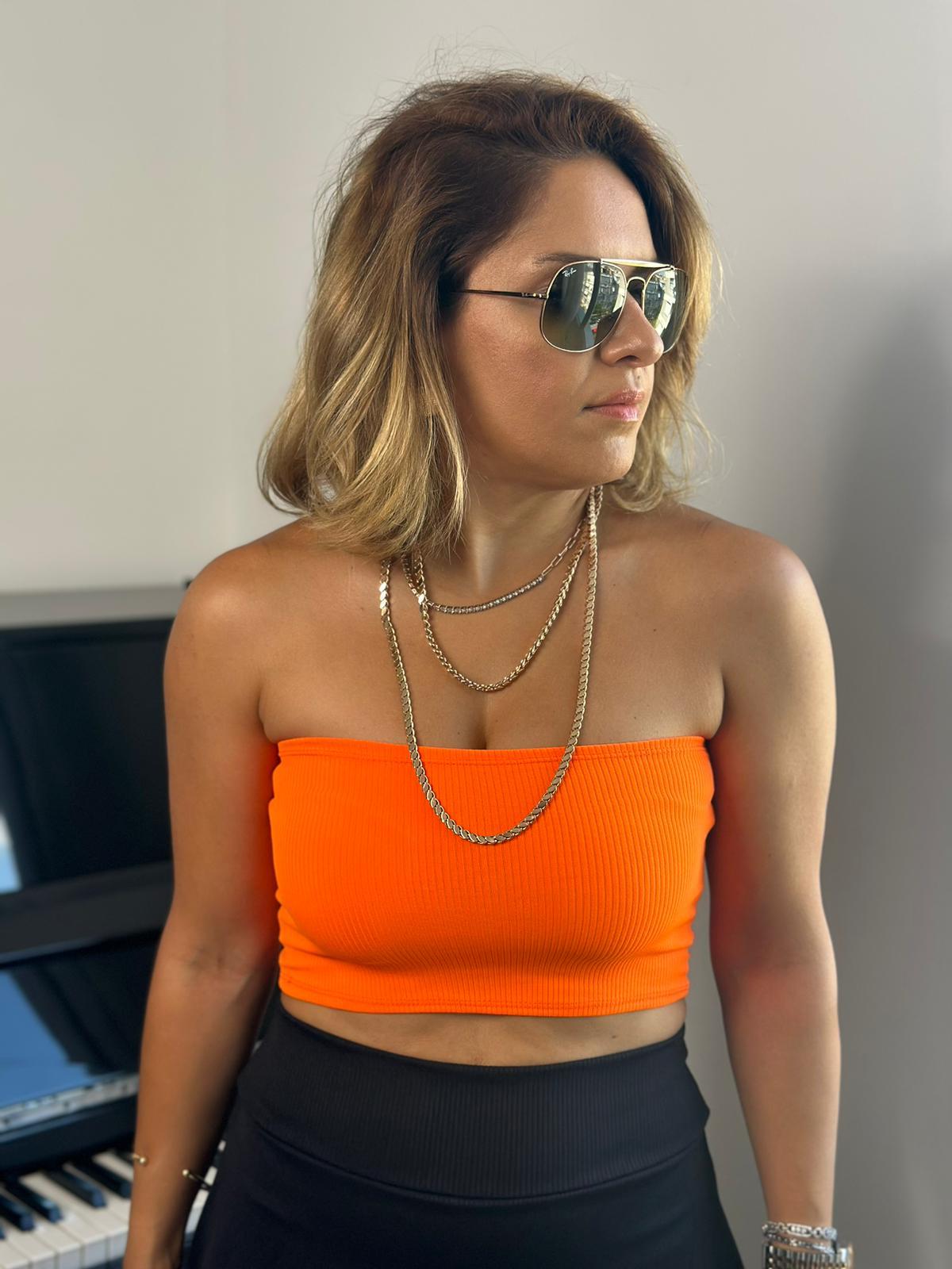 Kısa Straplez Turuncu Crop