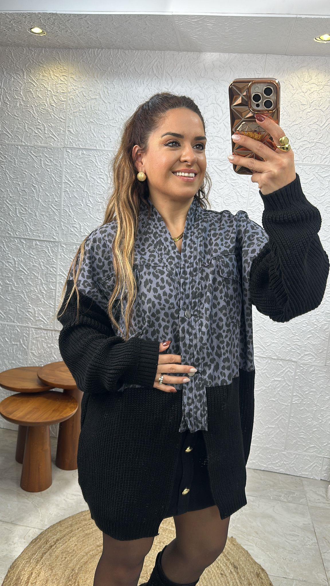 Kolları Triko Leopar Desen Hırka