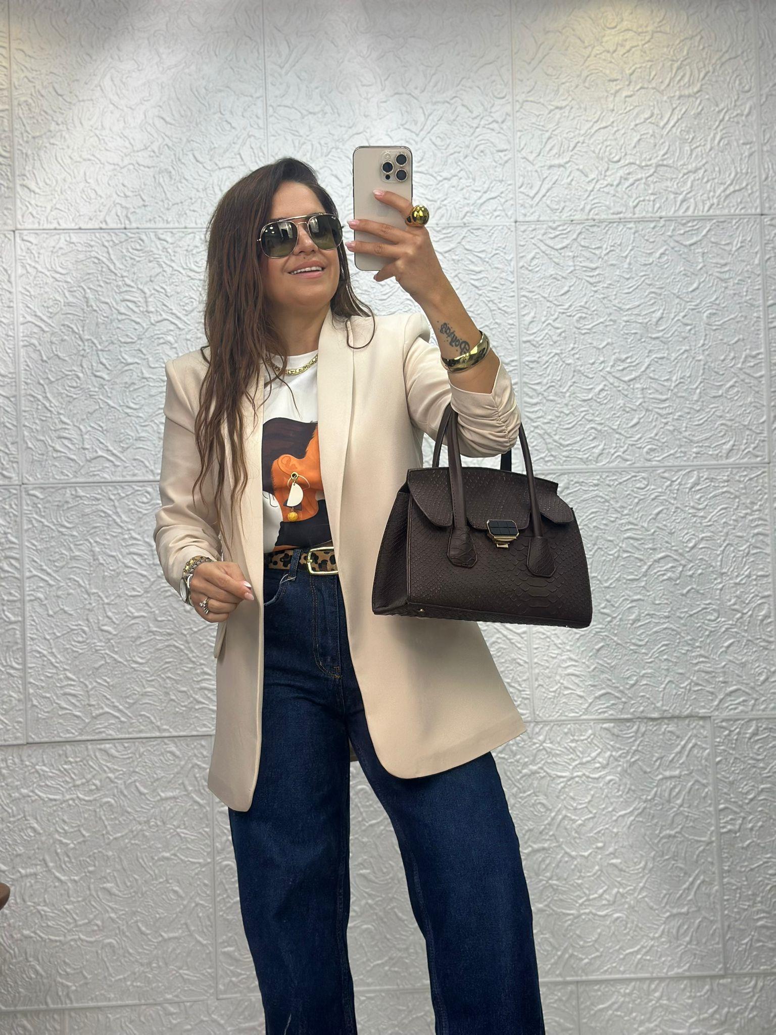 Kolu Büzgülü Krem Blazer Ceket