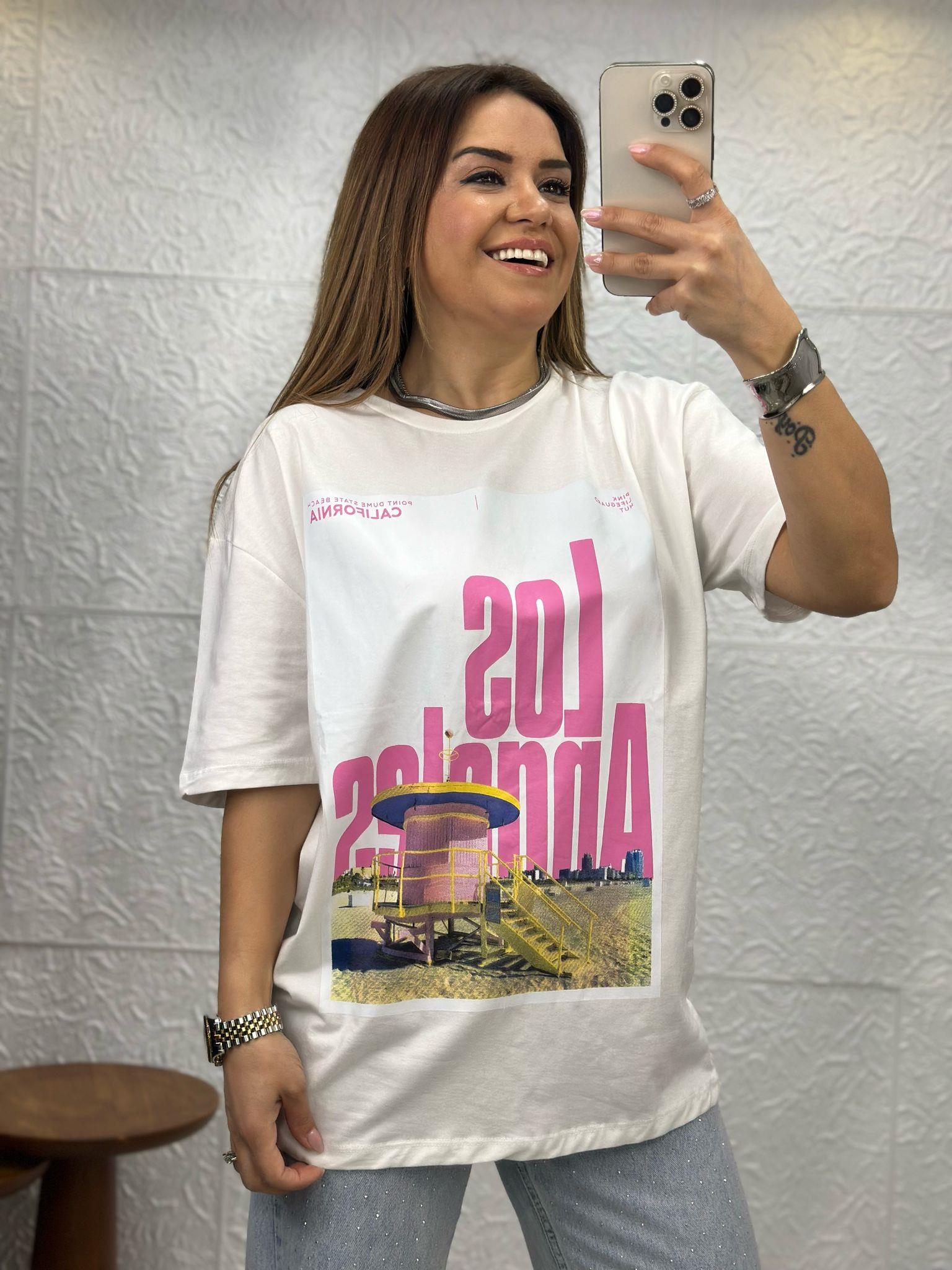 L.A Baskılı Beyaz Tshirt