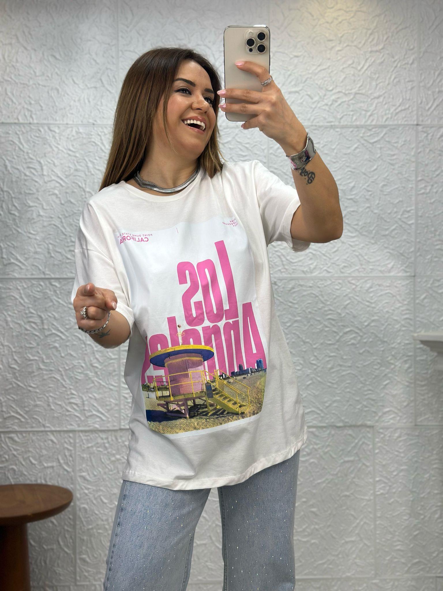 L.A Baskılı Beyaz Tshirt