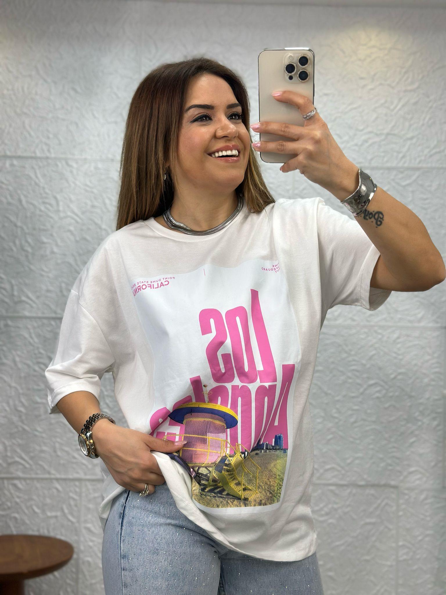 L.A Baskılı Beyaz Tshirt