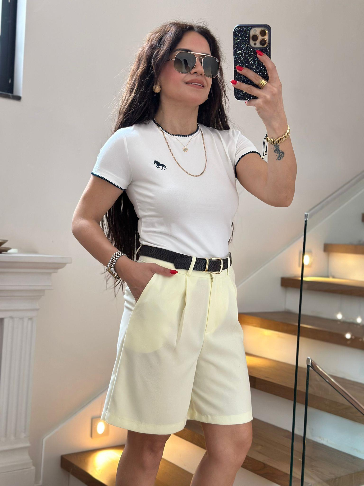 Lacivert Beyaz Crop Bluz