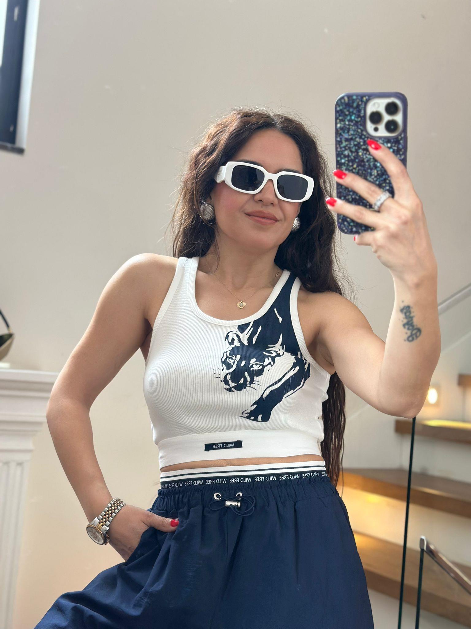 Lacivert Crop Pantolon Takım