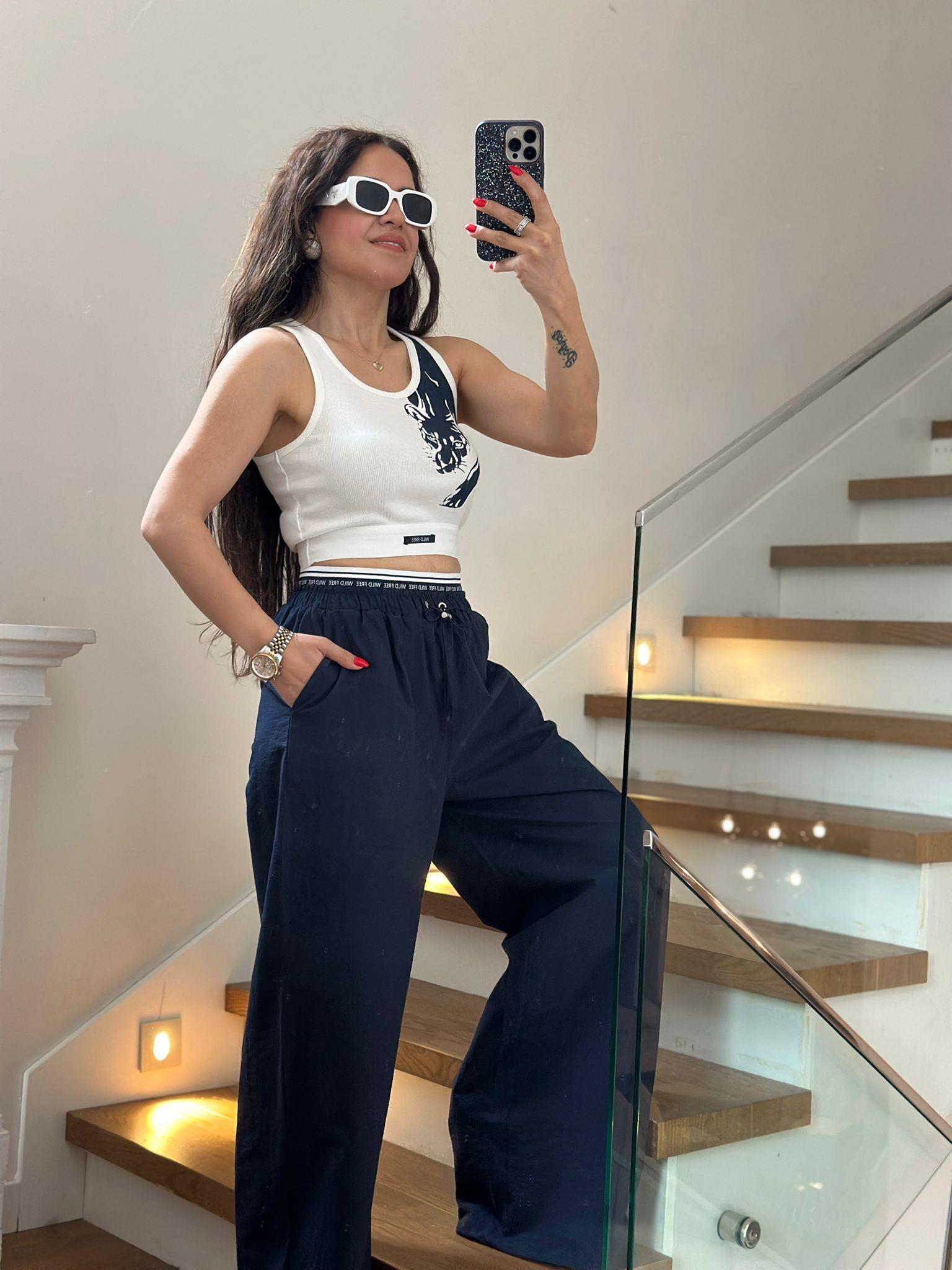 Lacivert Crop Pantolon Takım