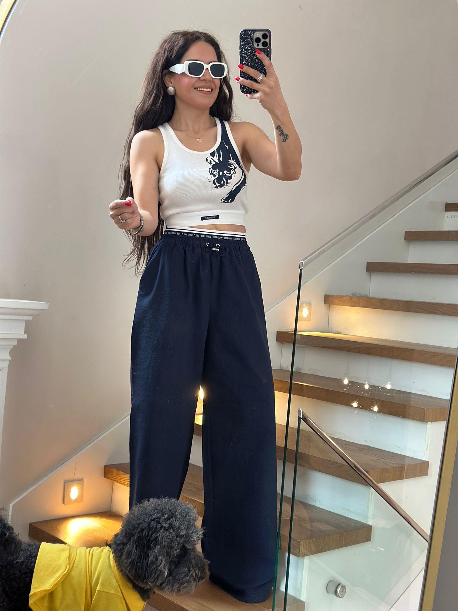 Lacivert Crop Pantolon Takım