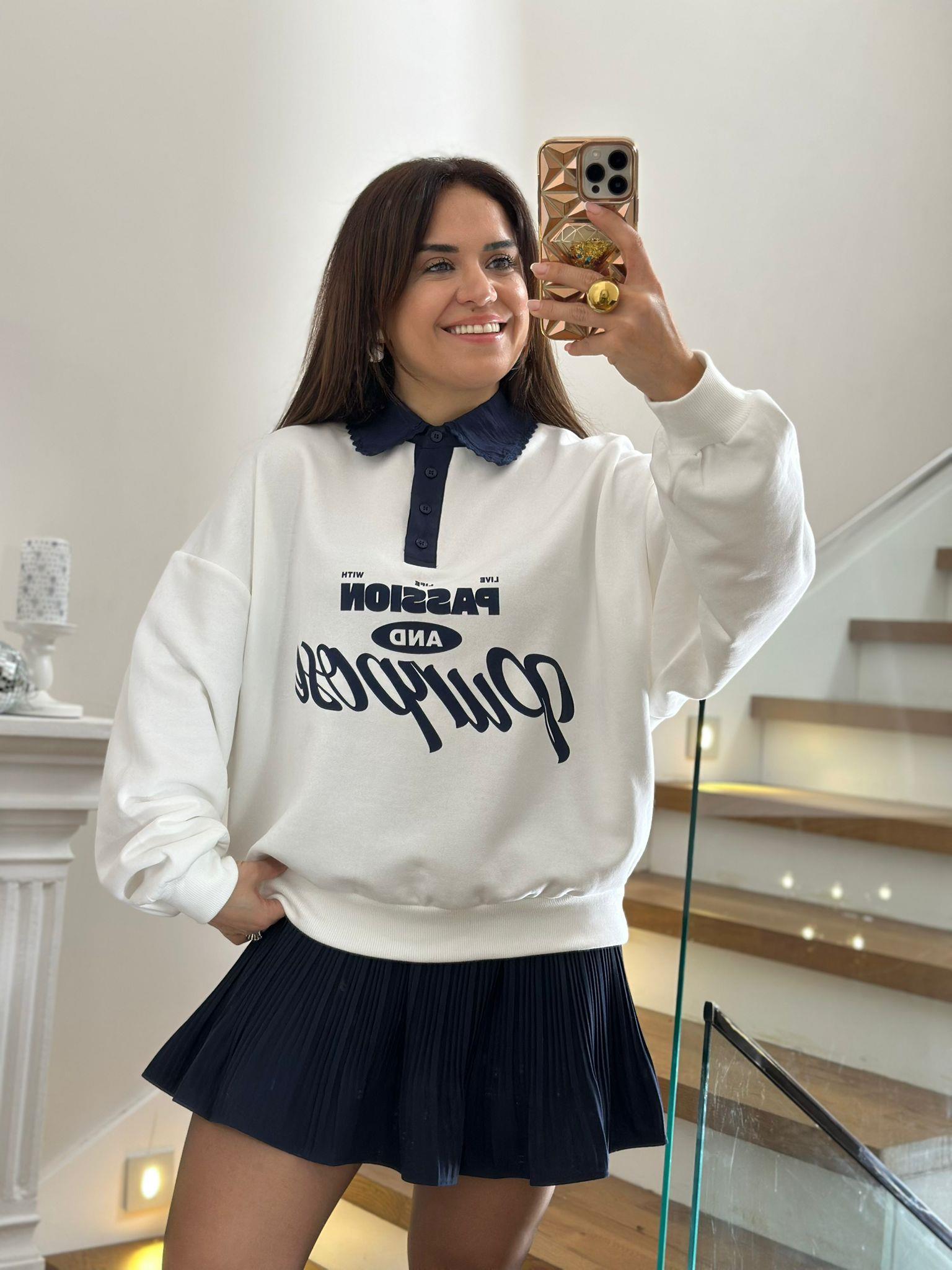 Lacivert Fisto Detaylı Sweatshirt