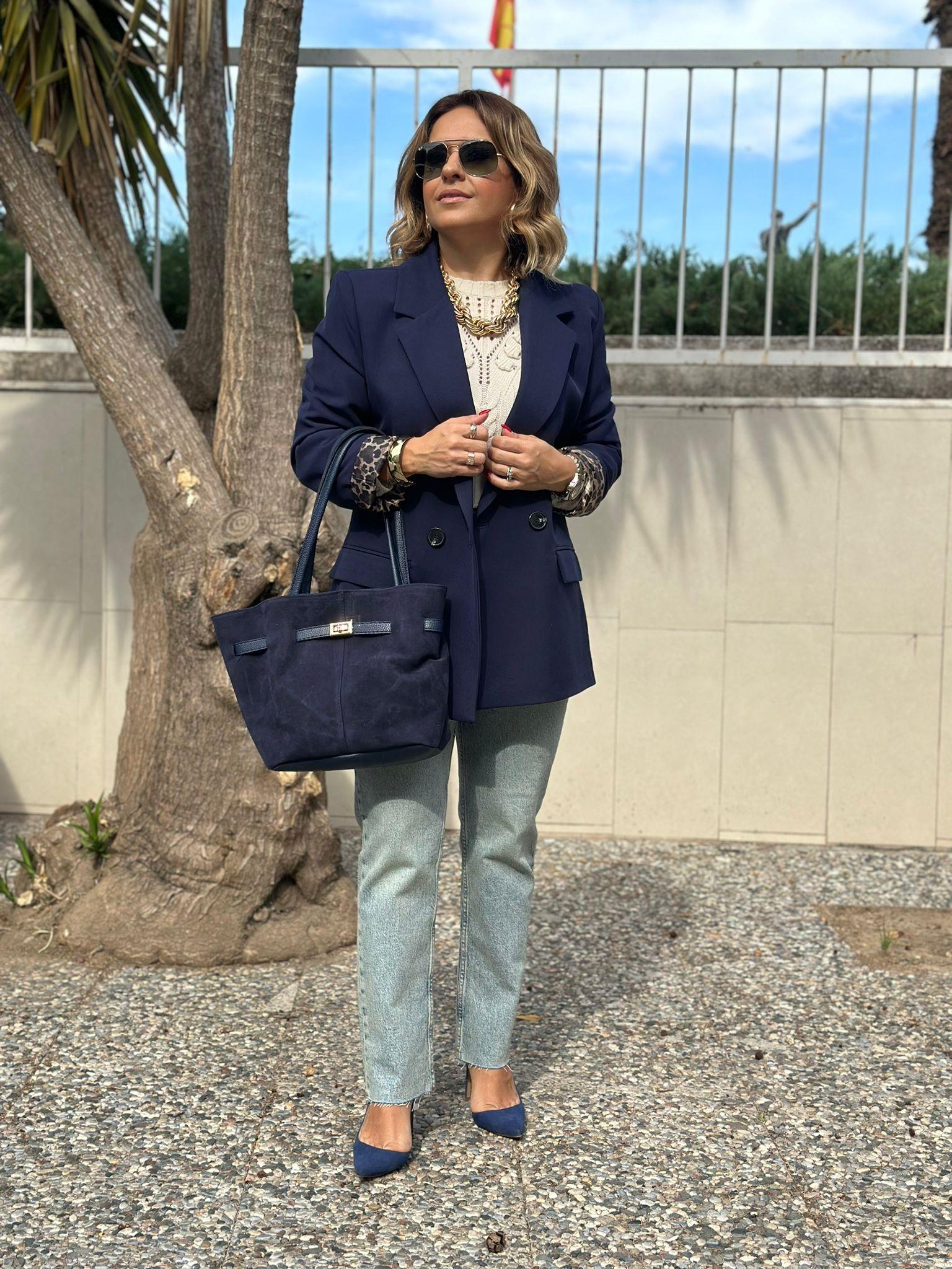 Leopar Astarlı Lacivert Blazer Ceket