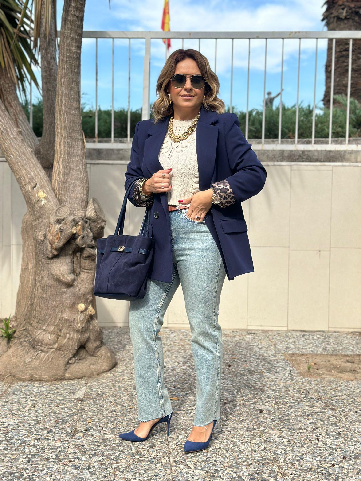 Leopar Astarlı Lacivert Blazer Ceket