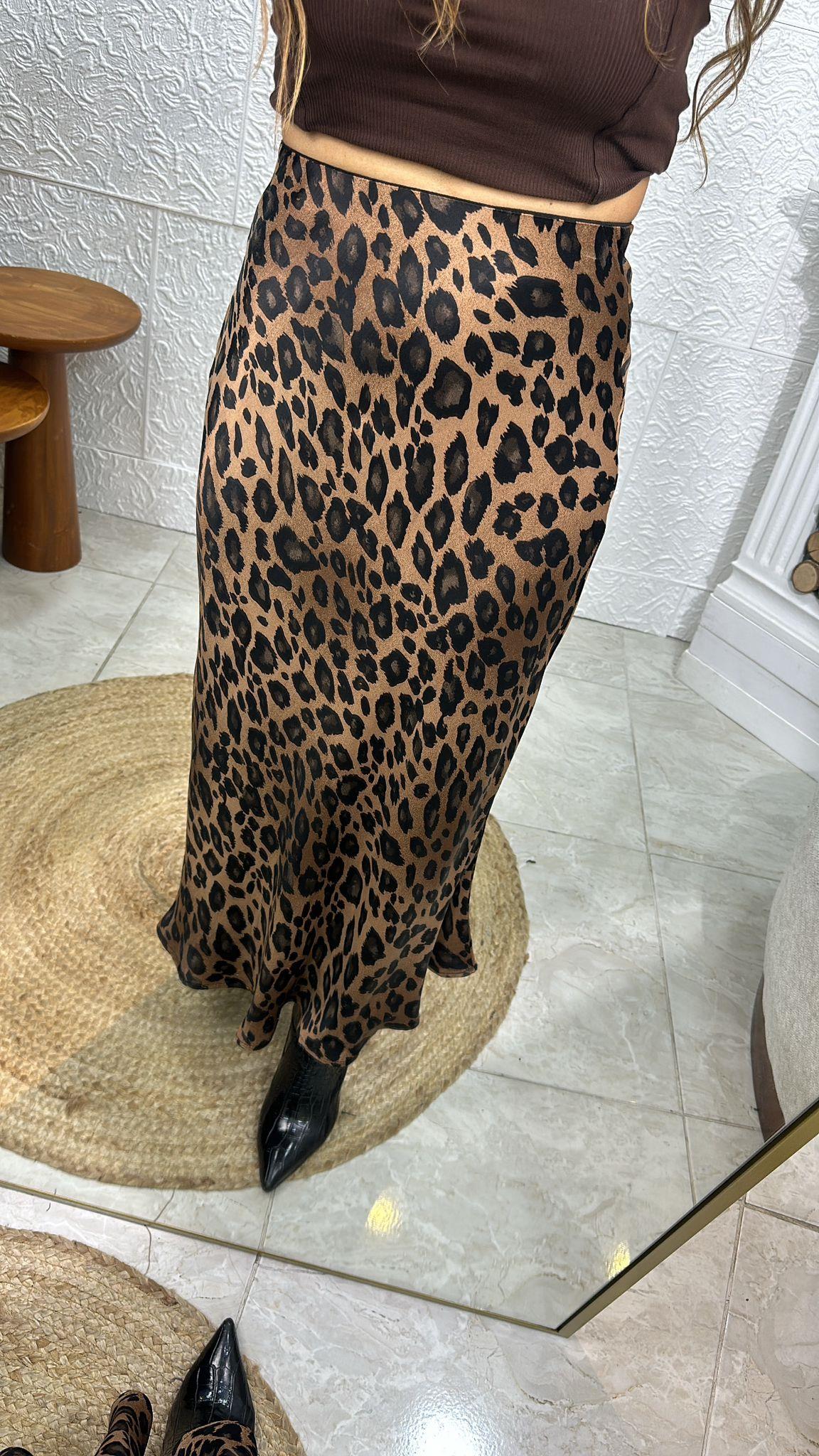 Leopar Desenli Kahve Siyah Etek