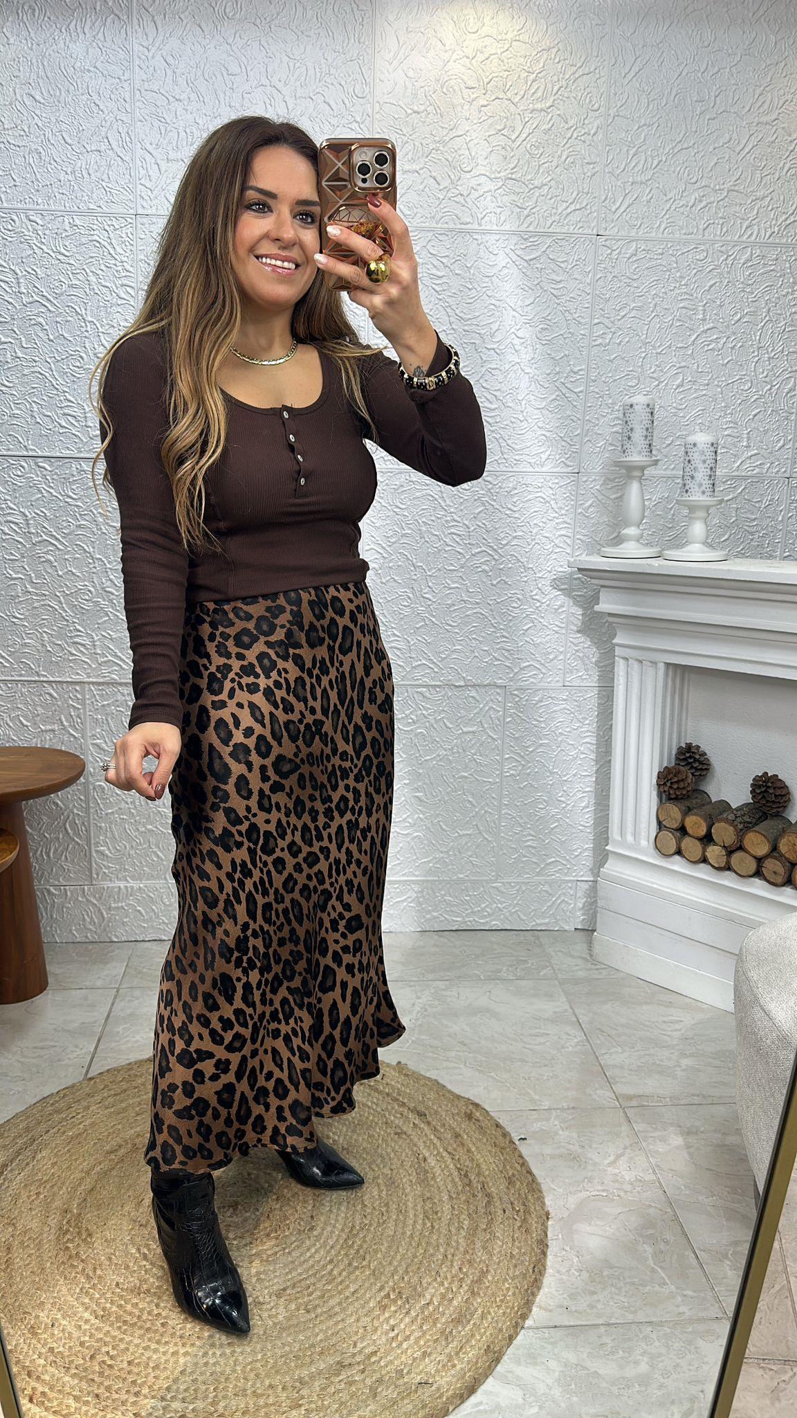 Leopar Desenli Kahve Siyah Etek