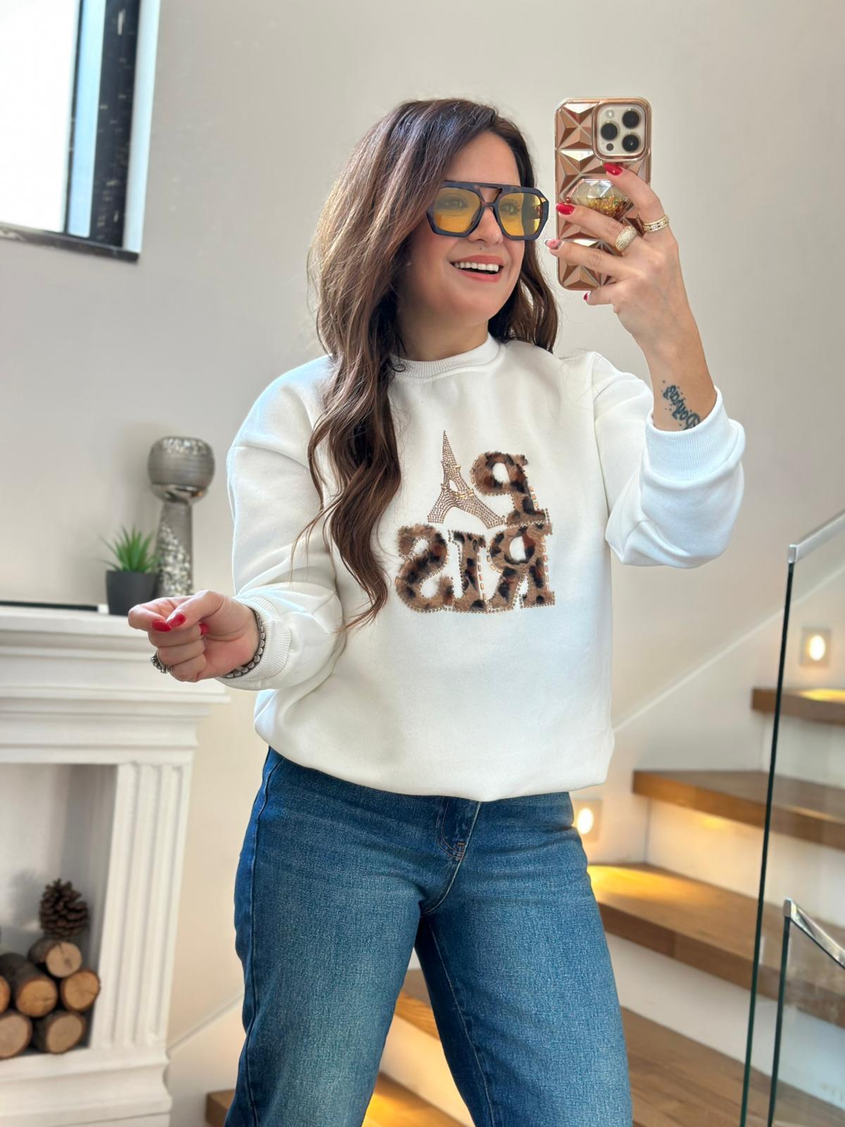 Leopar Paris Beyaz Sweatshirt