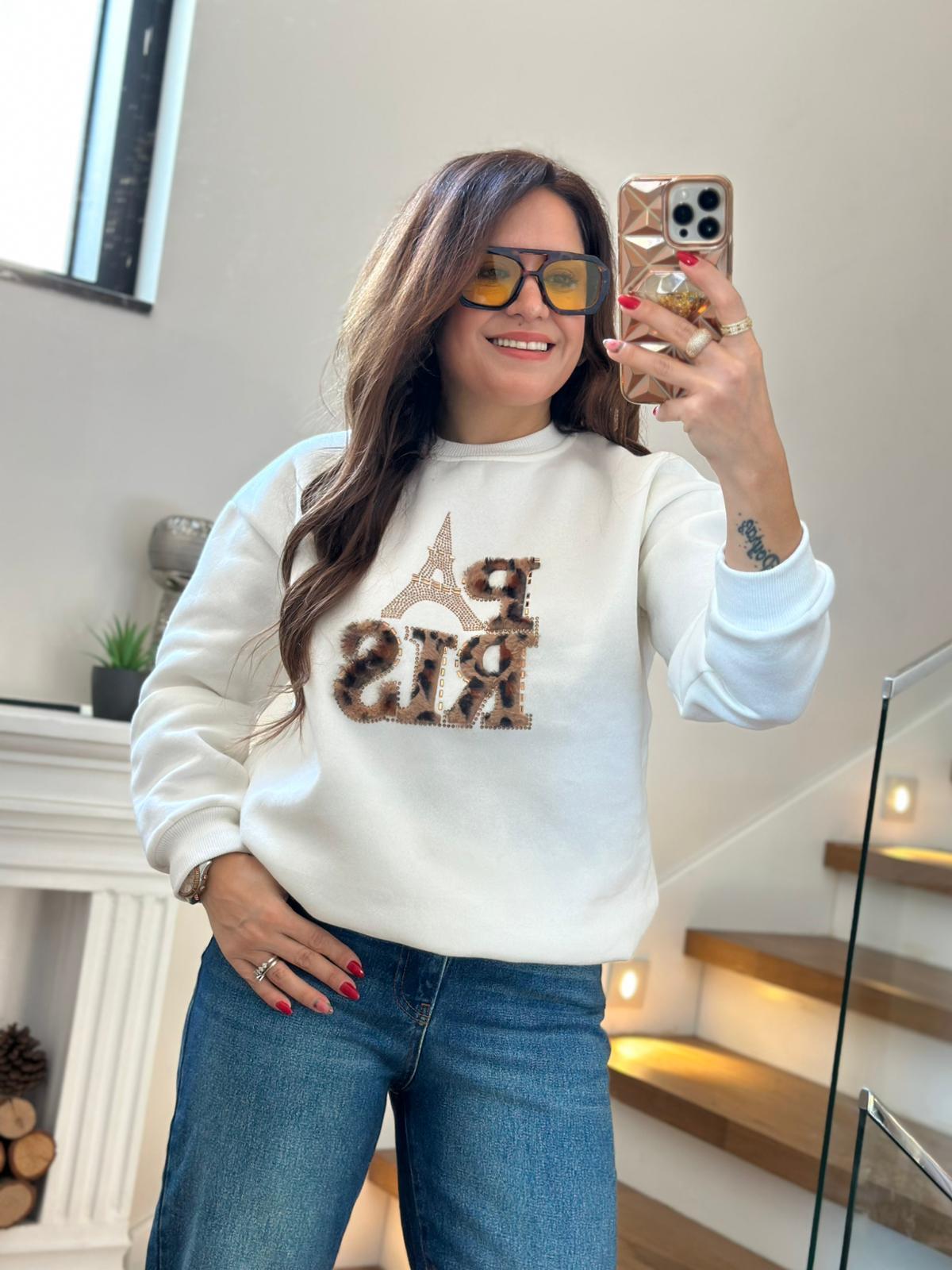 Leopar Paris Beyaz Sweatshirt