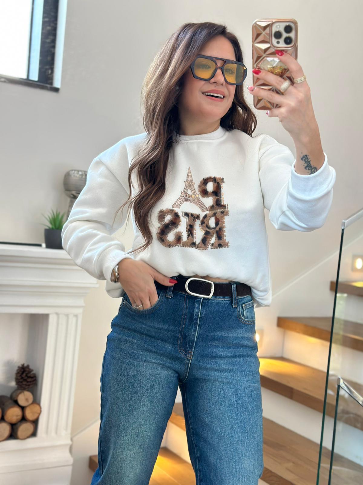 Leopar Paris Beyaz Sweatshirt