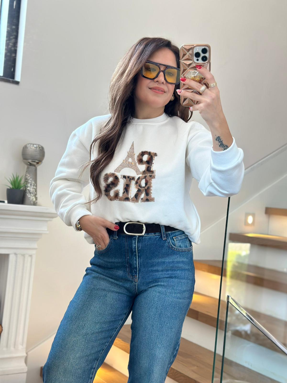 Leopar Paris Beyaz Sweatshirt