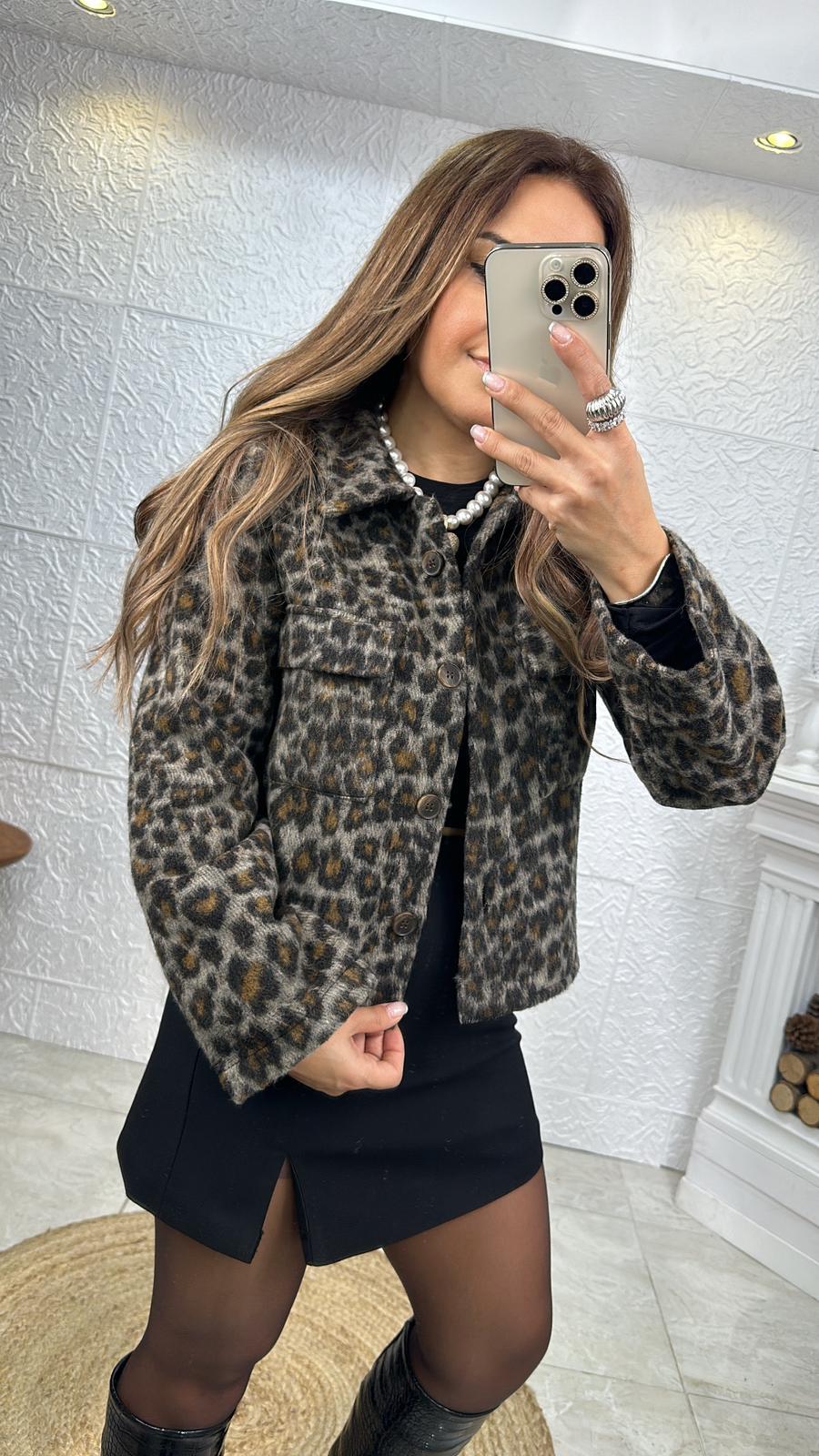 LEOPAR SİYAH GRİ CEKET
