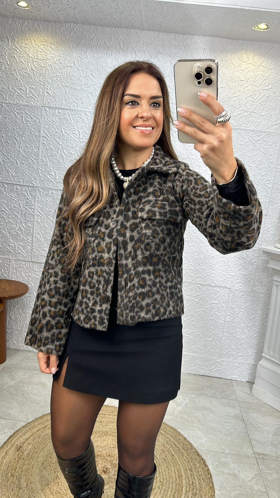 LEOPAR SİYAH GRİ CEKET