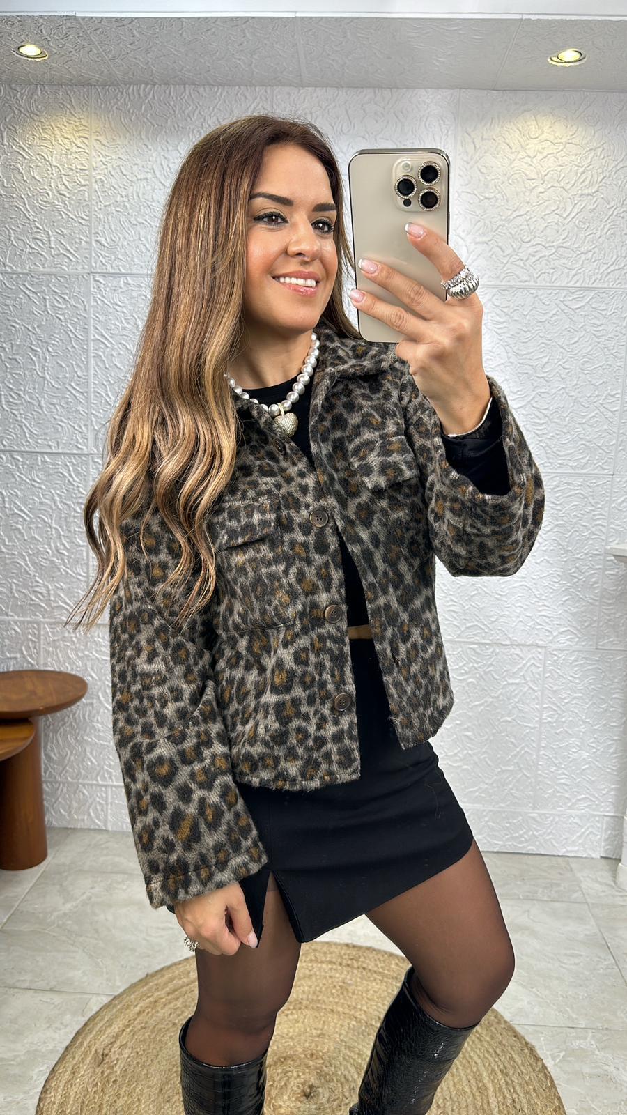 LEOPAR SİYAH GRİ CEKET
