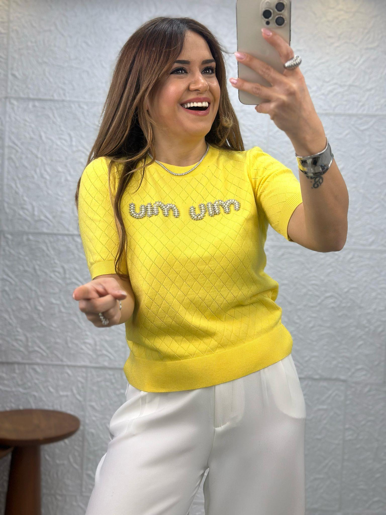 M İncili Sarı Bluz
