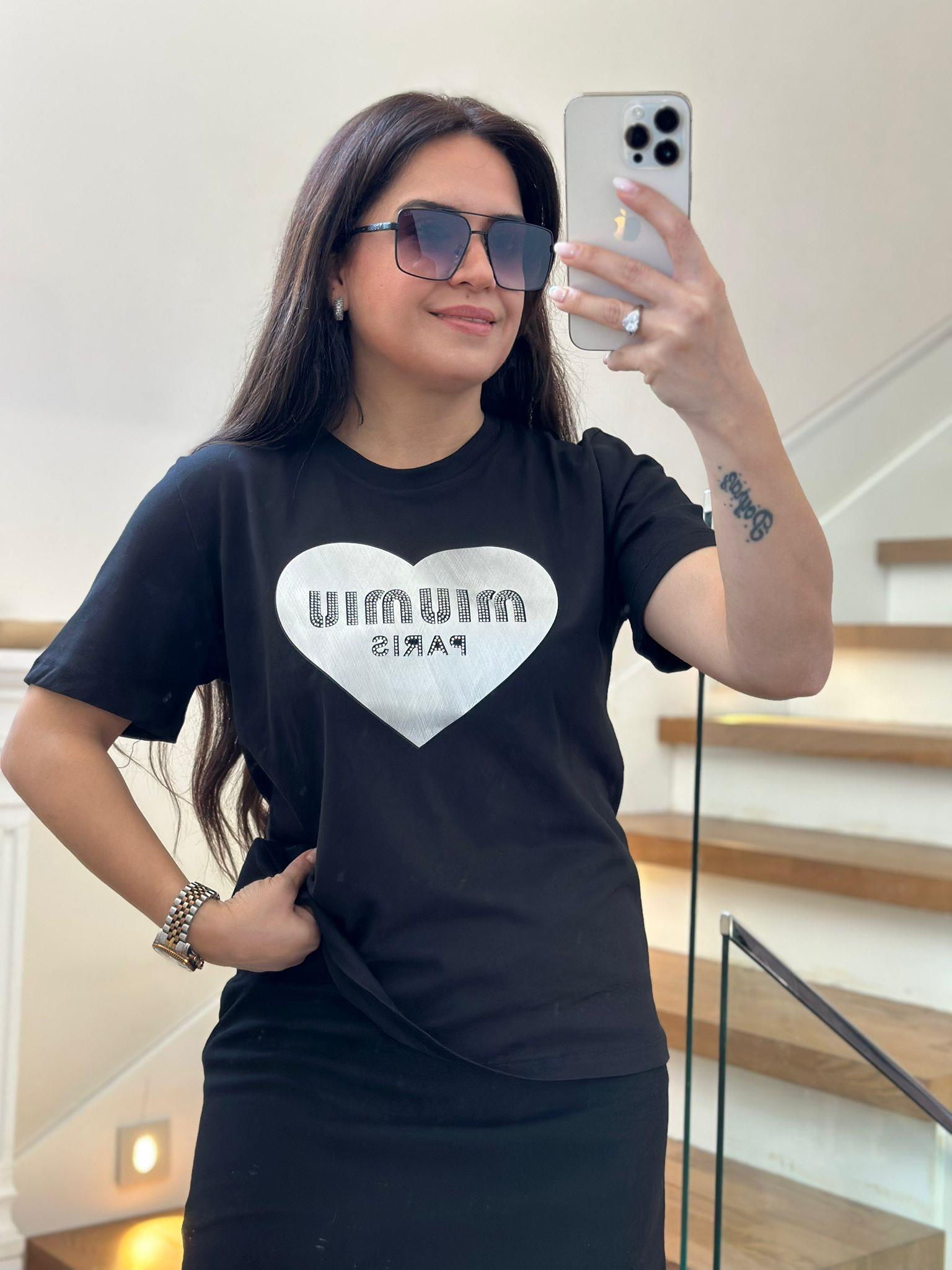 M & M Baskılı Siyah Tshirt