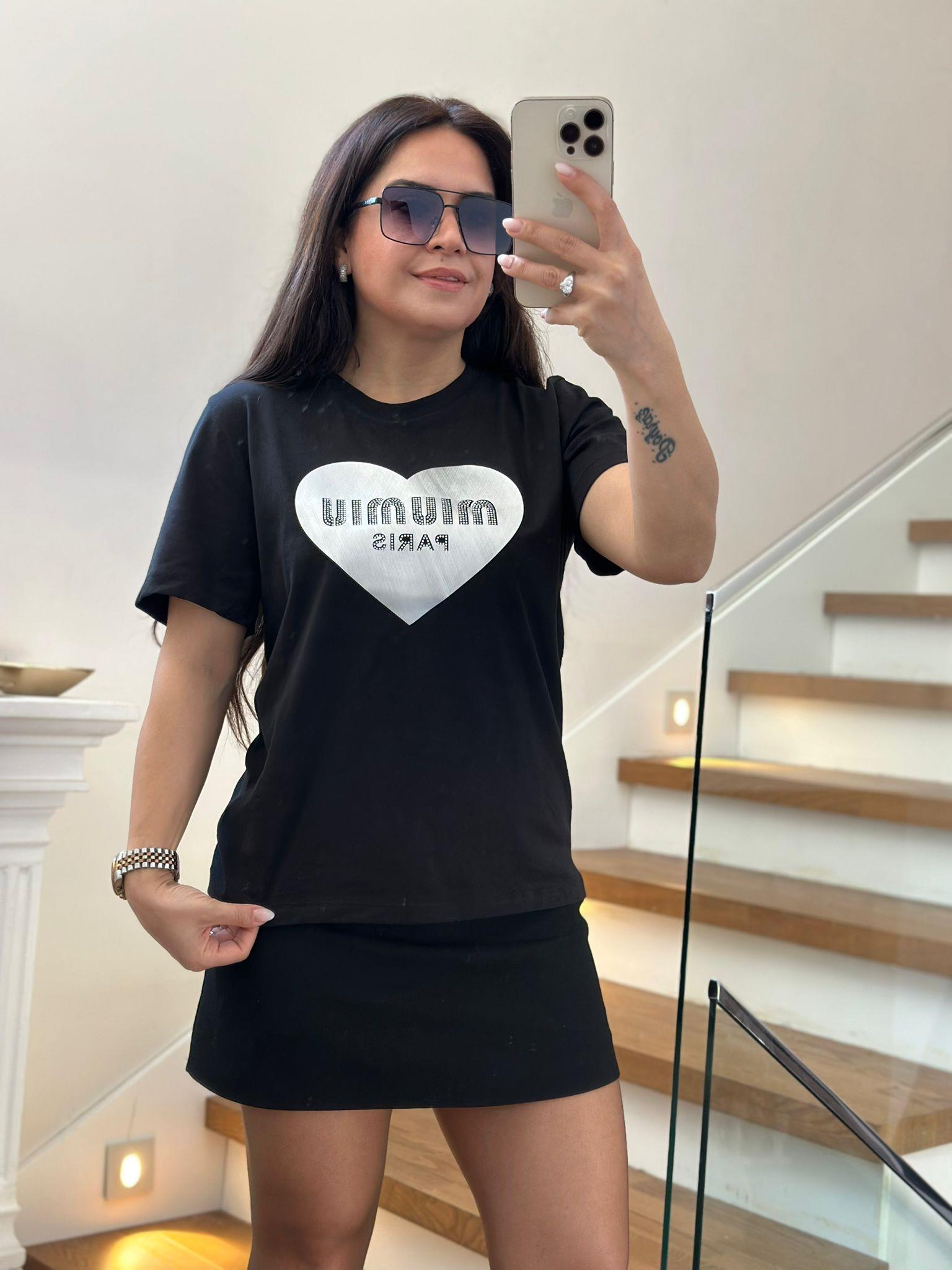 M & M Baskılı Siyah Tshirt