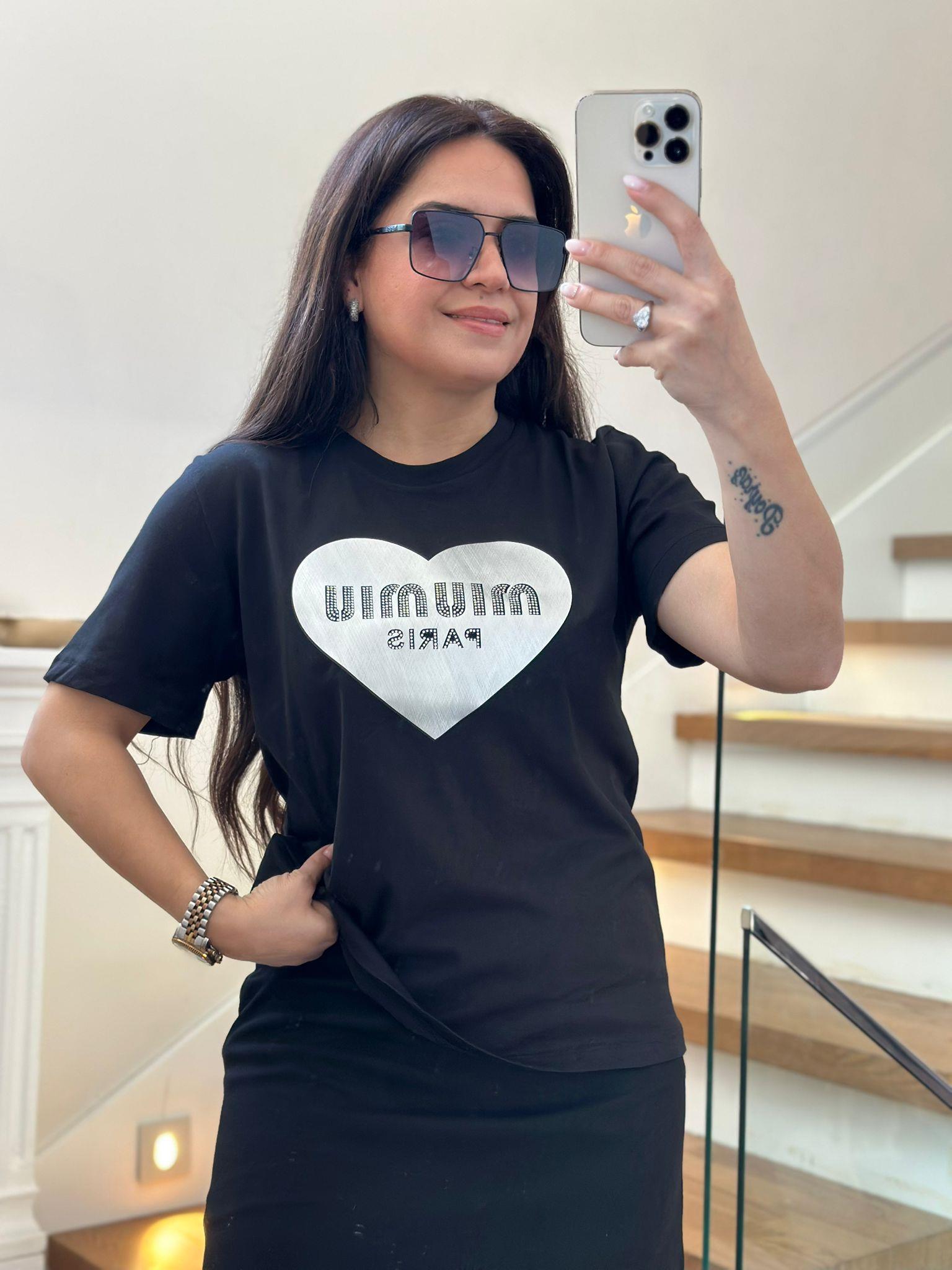 M & M Baskılı Siyah Tshirt