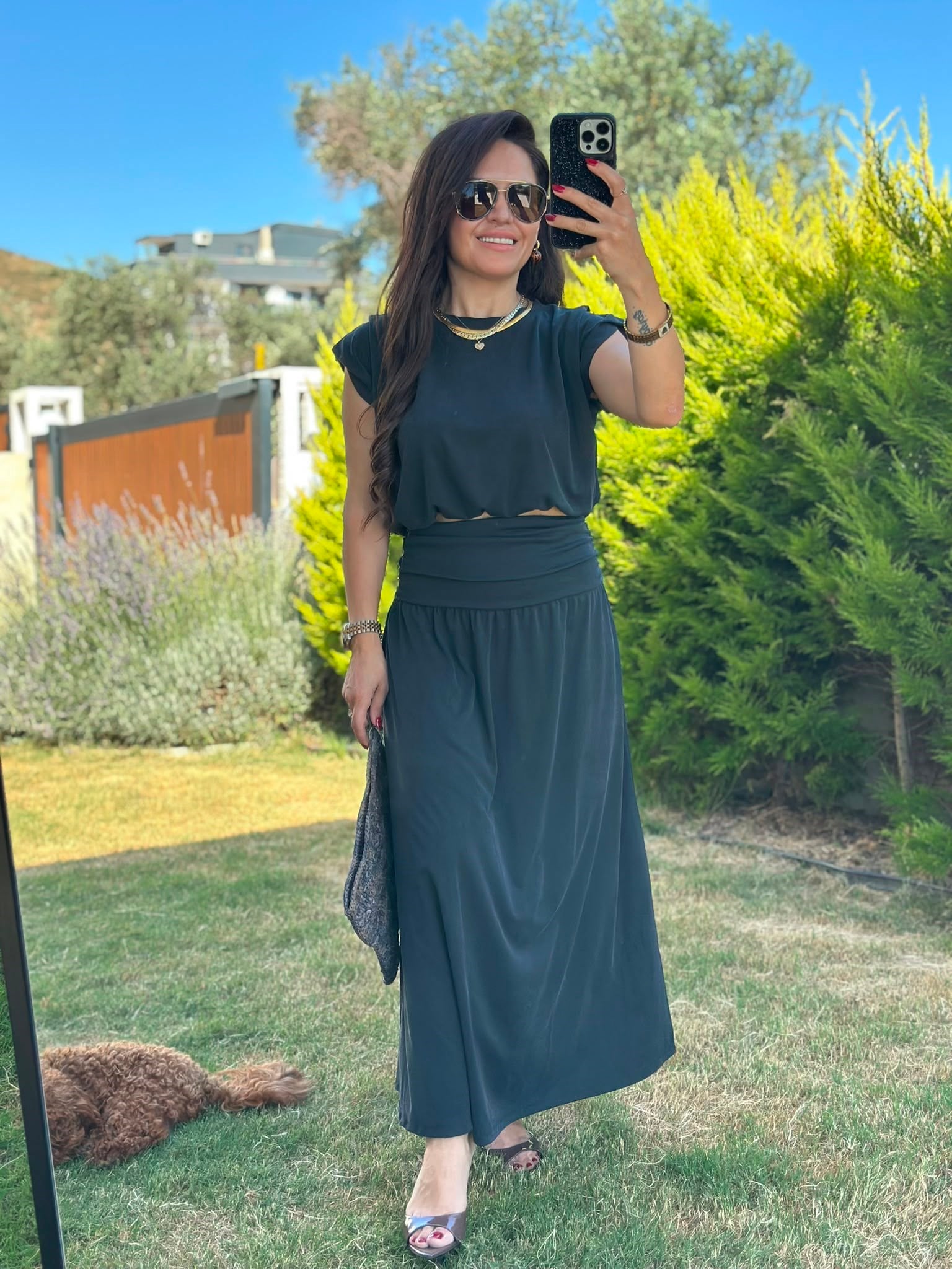 Modal Kumaş Gri Etekli Takım