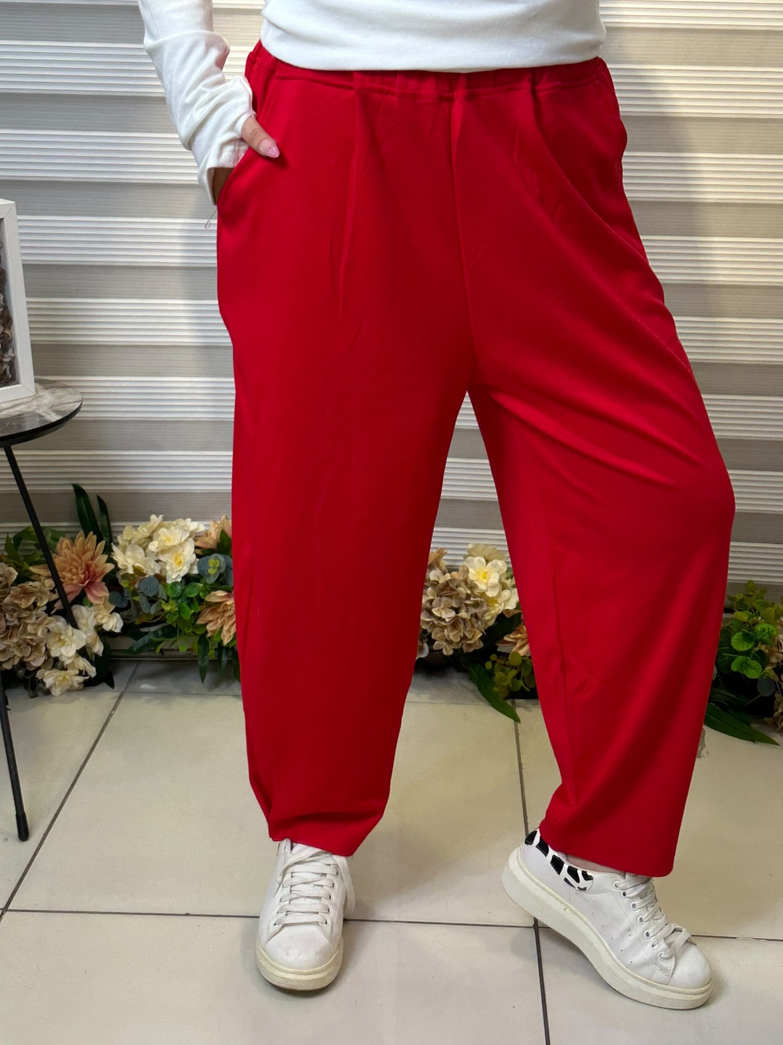 Modal Paça Tutturmalı Pantolon Kırmızı